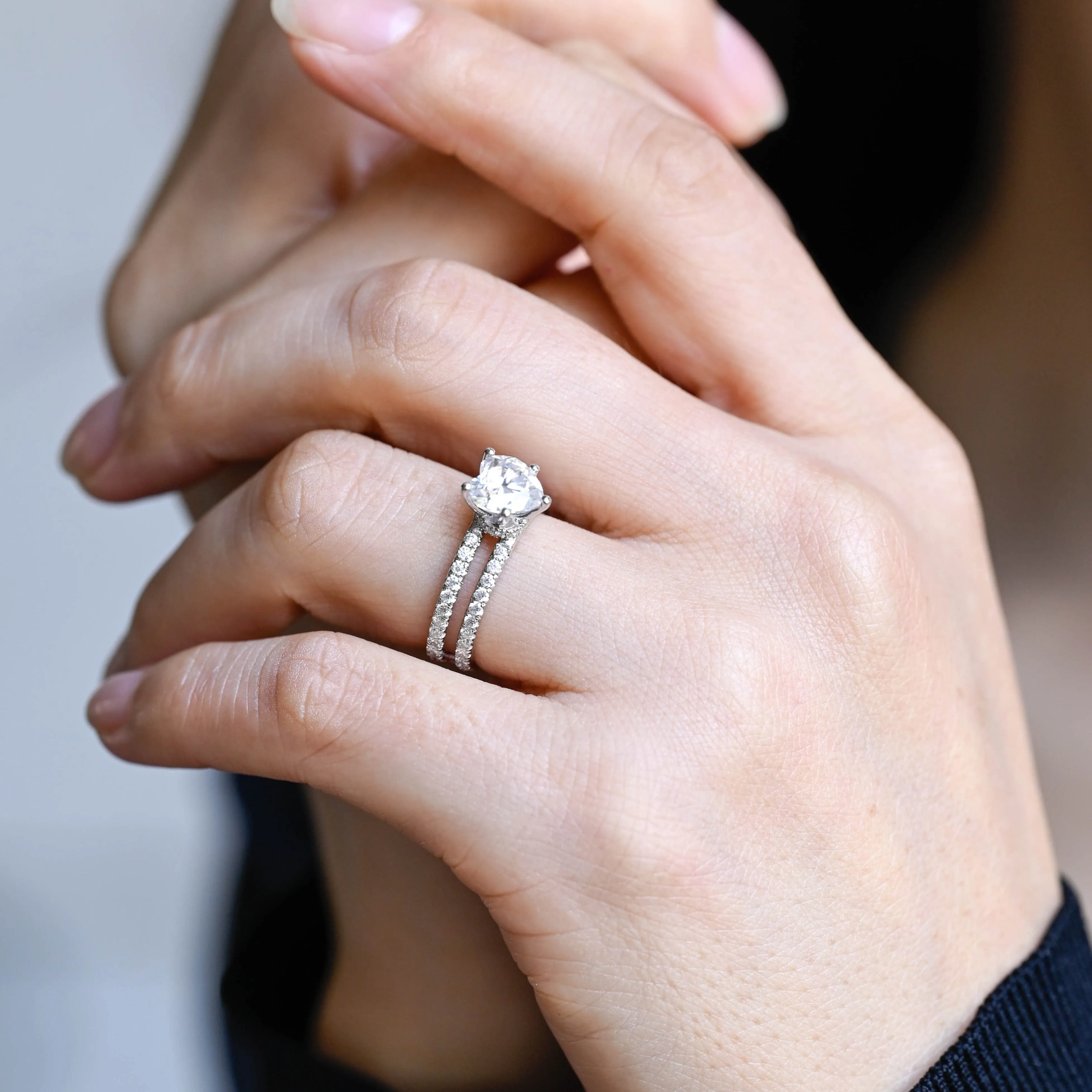 Solid Gold Double Shank Heart Cut Moissanite Engagement Ring sold by Causyou product image thumbnail 3