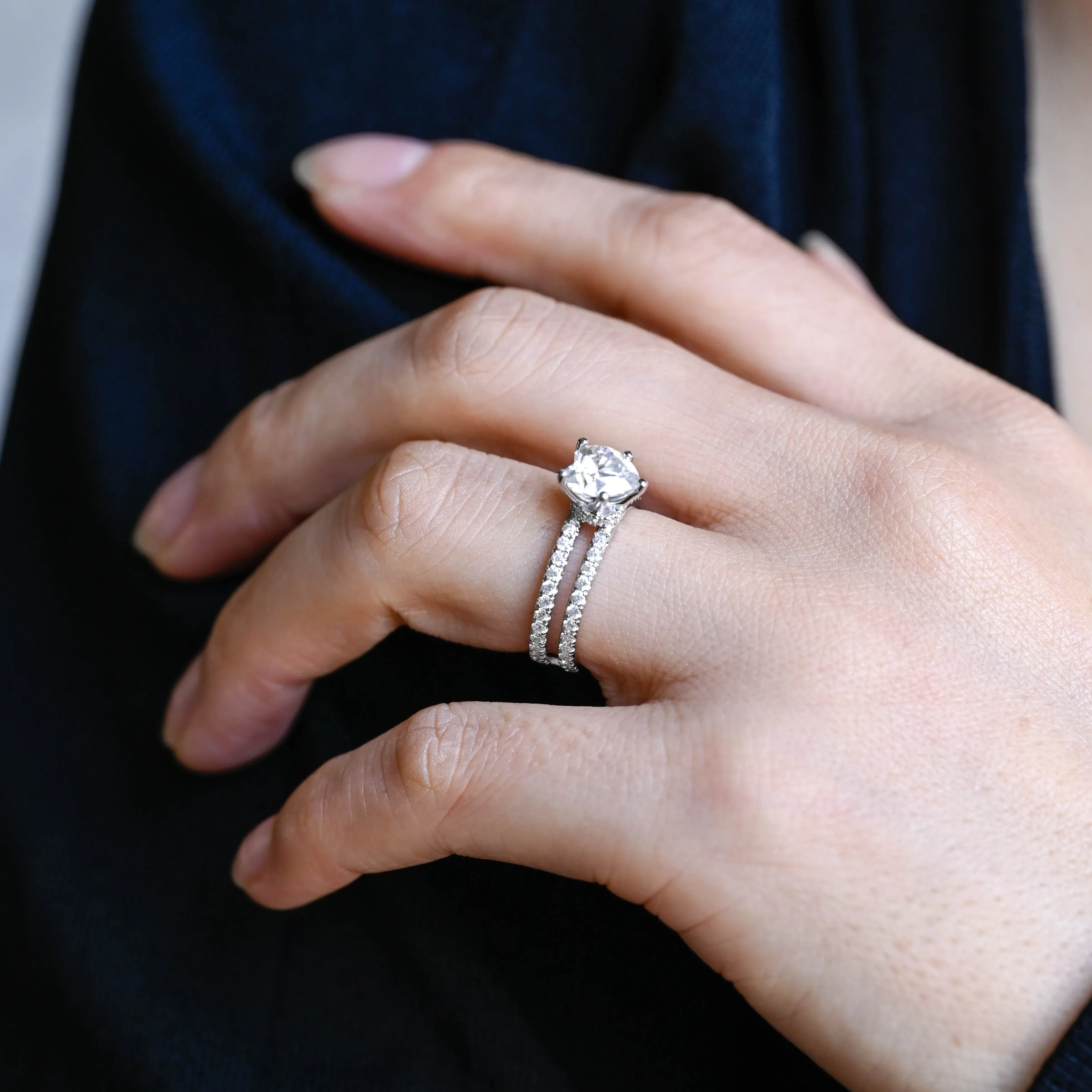 Solid Gold Double Shank Heart Cut Moissanite Engagement Ring sold by Causyou product image thumbnail 4