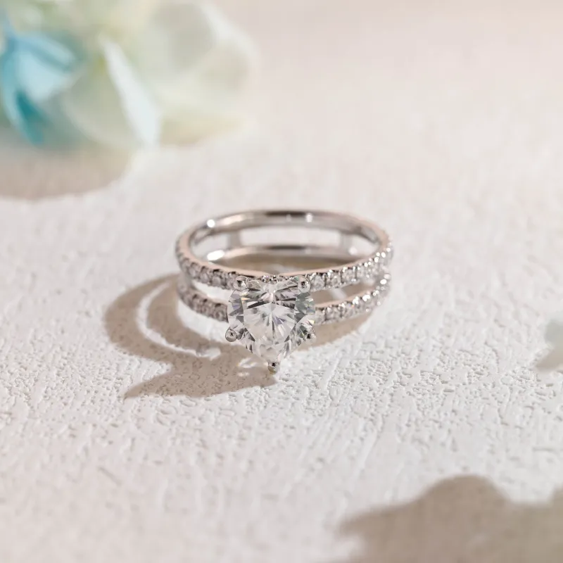 Solid Gold Double Shank Heart Cut Moissanite Engagement Ring sold by Causyou