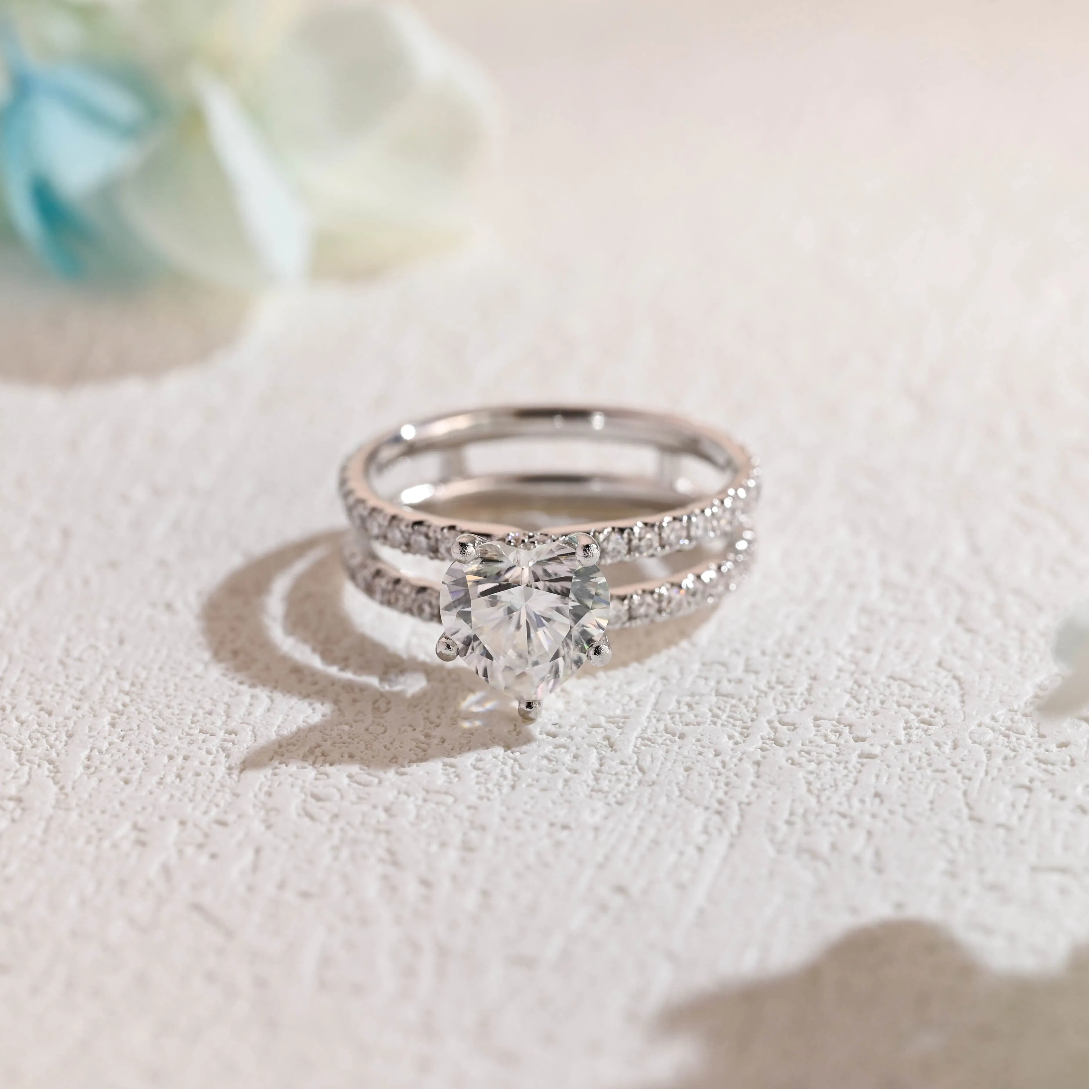 Solid Gold Double Shank Heart Cut Moissanite Engagement Ring sold by Causyou