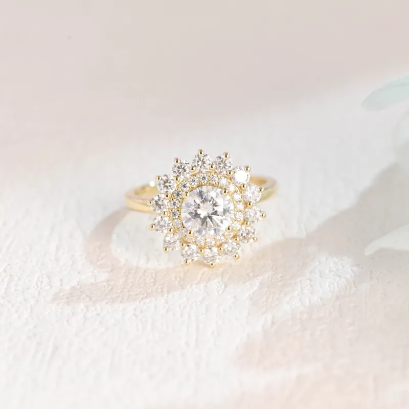 Solid Gold Double Halo Round Cut Moissanite Engagement Ring sold by Causyou