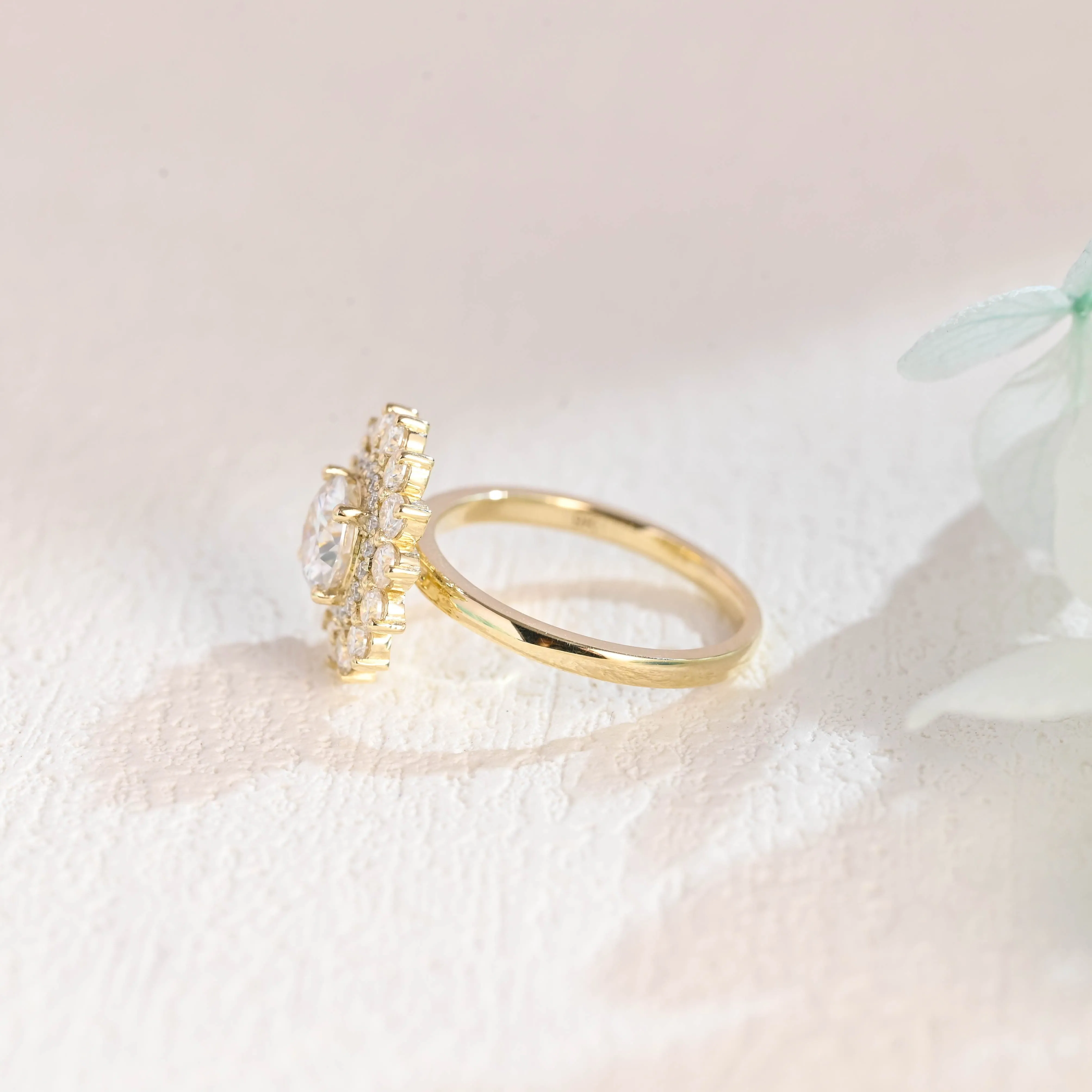 Solid Gold Double Halo Round Cut Moissanite Engagement Ring sold by Causyou product image thumbnail 5