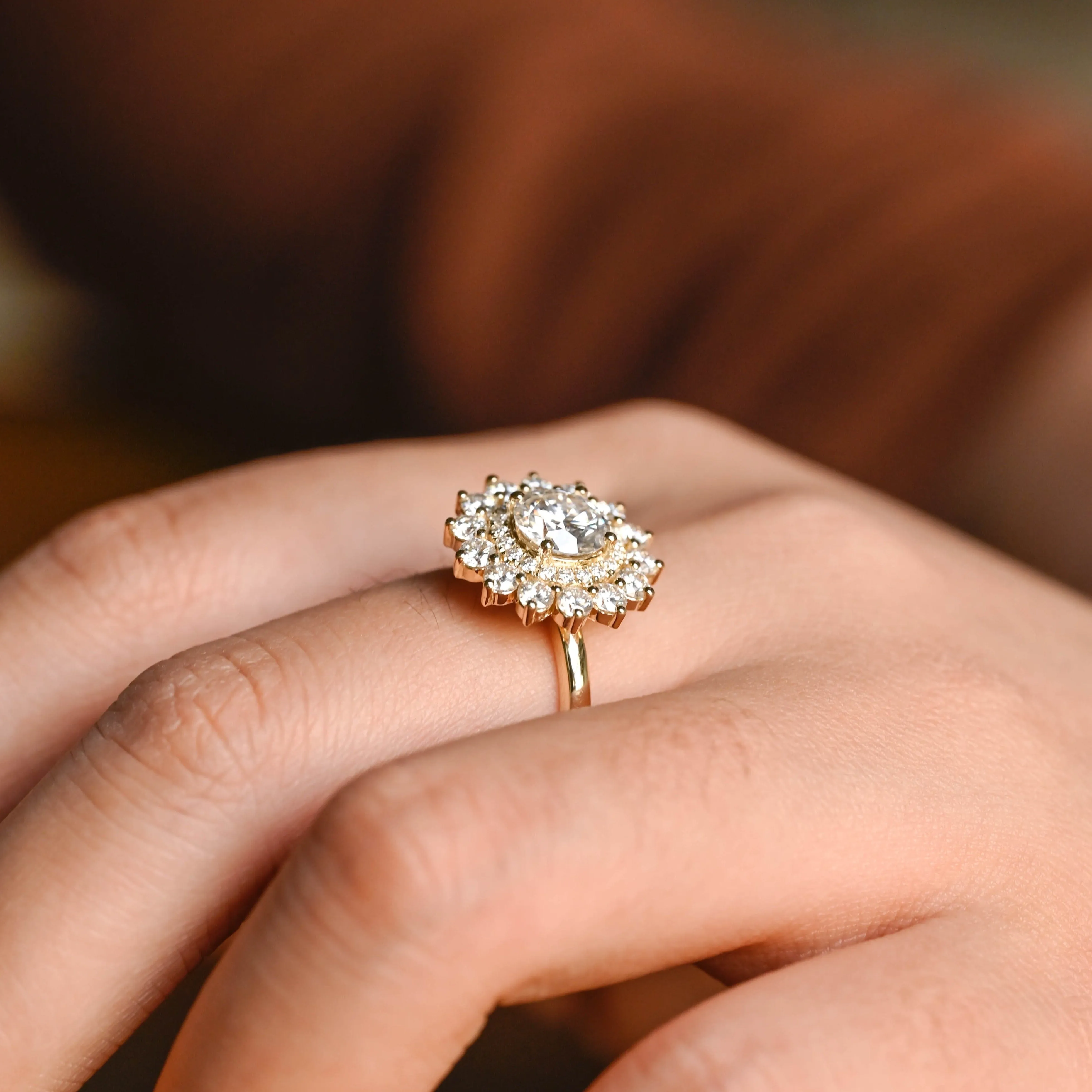 Solid Gold Double Halo Round Cut Moissanite Engagement Ring sold by Causyou product image thumbnail 4