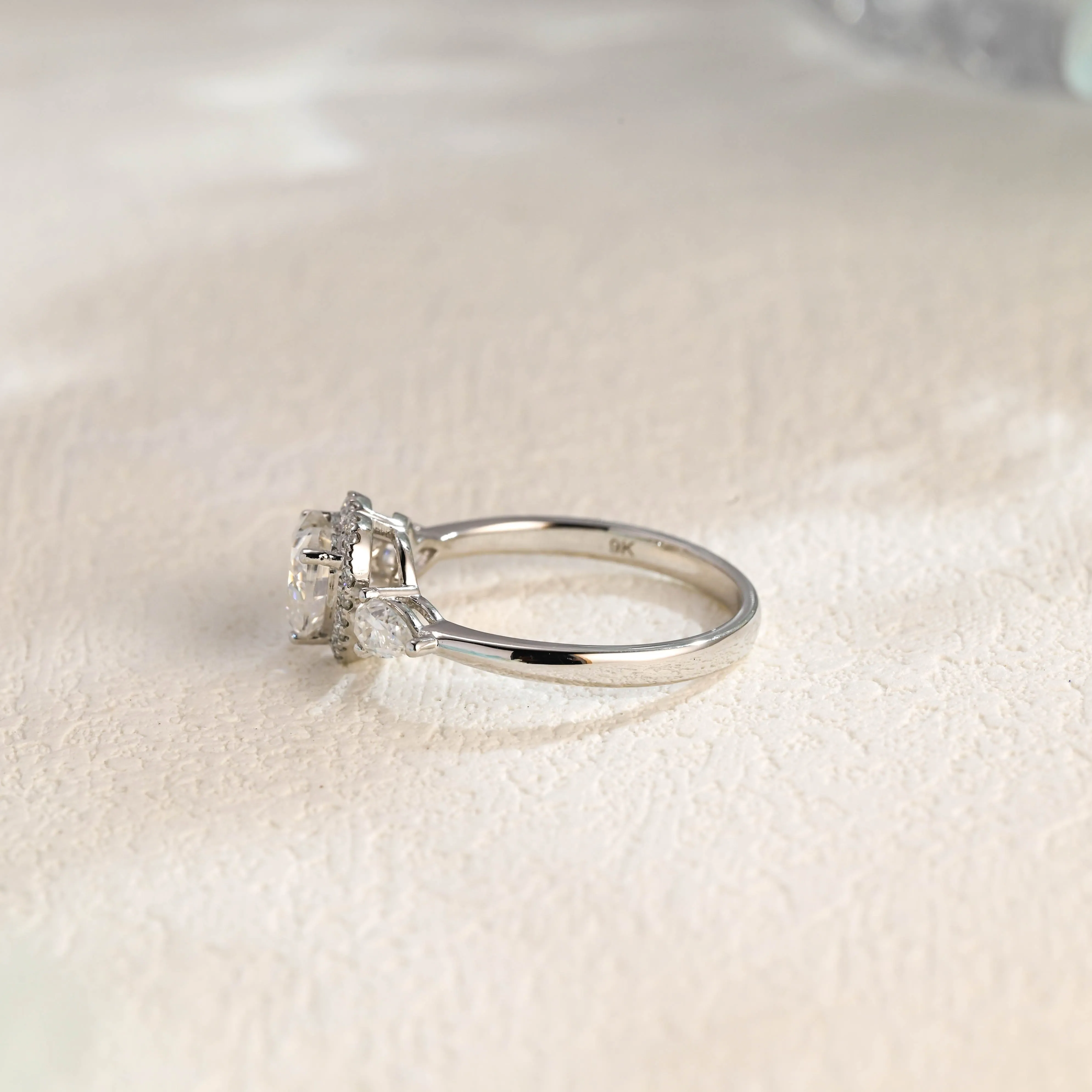 Solid Gold Three Stone Heart Cut Moissanite Engagement Ring sold by Causyou product image thumbnail 5