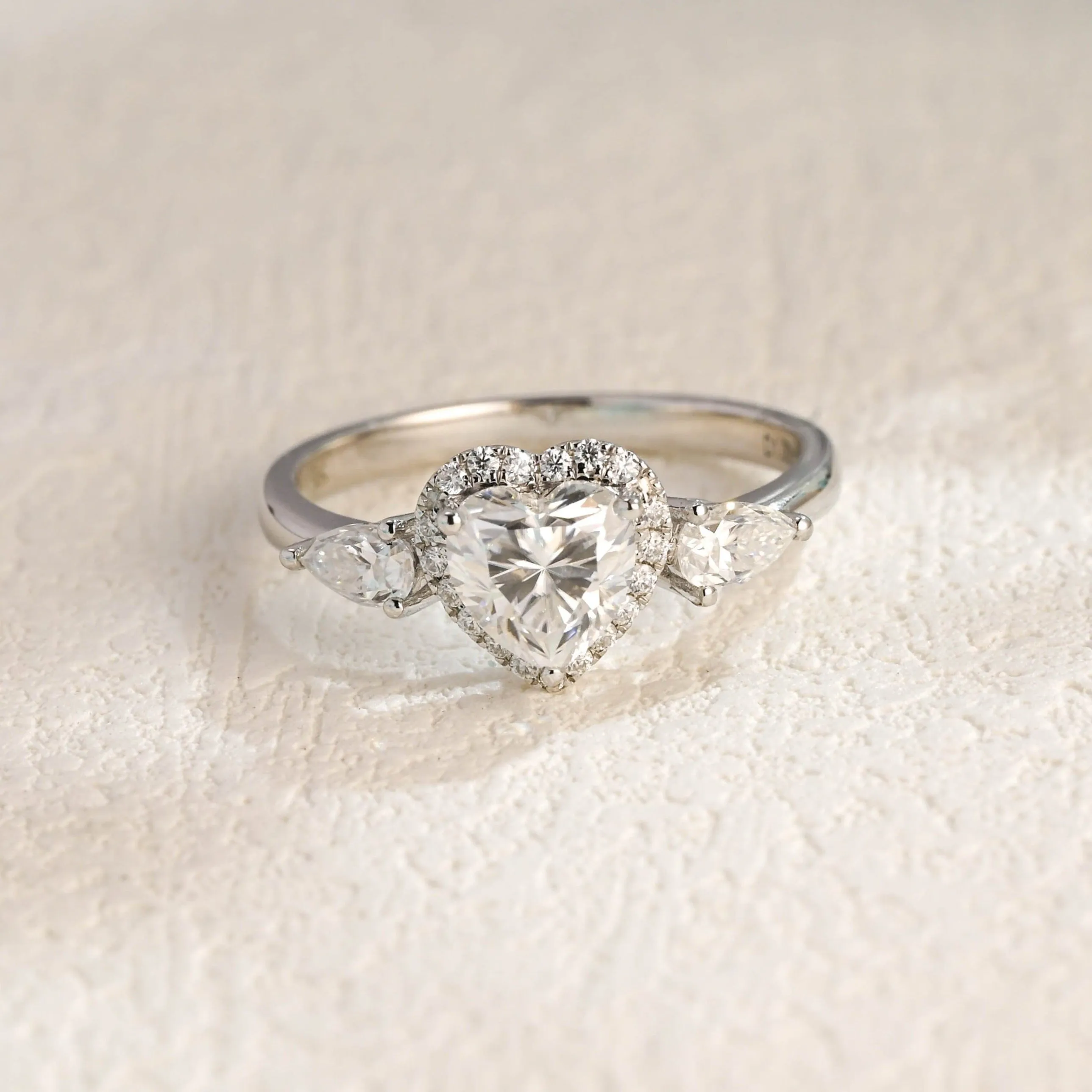 Solid Gold Three Stone Heart Cut Moissanite Engagement Ring sold by Causyou