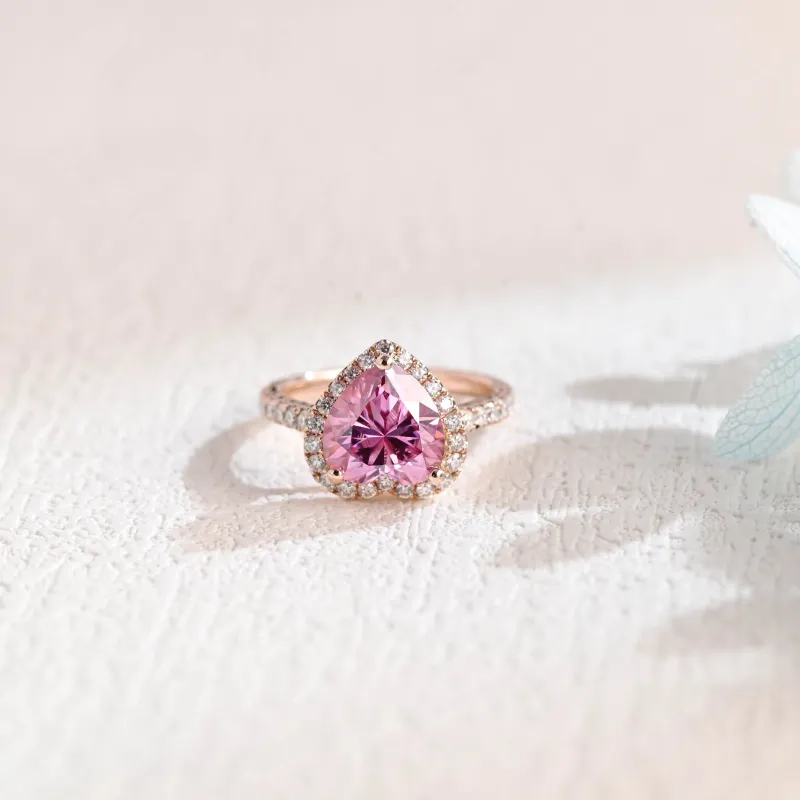 Solid Gold Heart Cut Pink Moissanite Engagement Ring sold by Causyou
