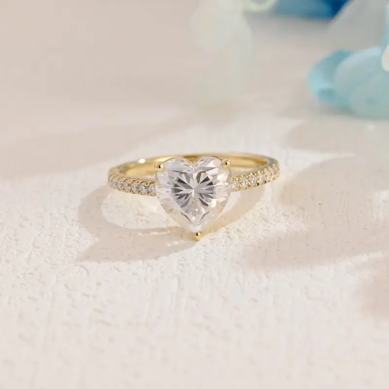 Solid Gold Pave Heart Cut Moissanite Engagement Ring sold by Causyou