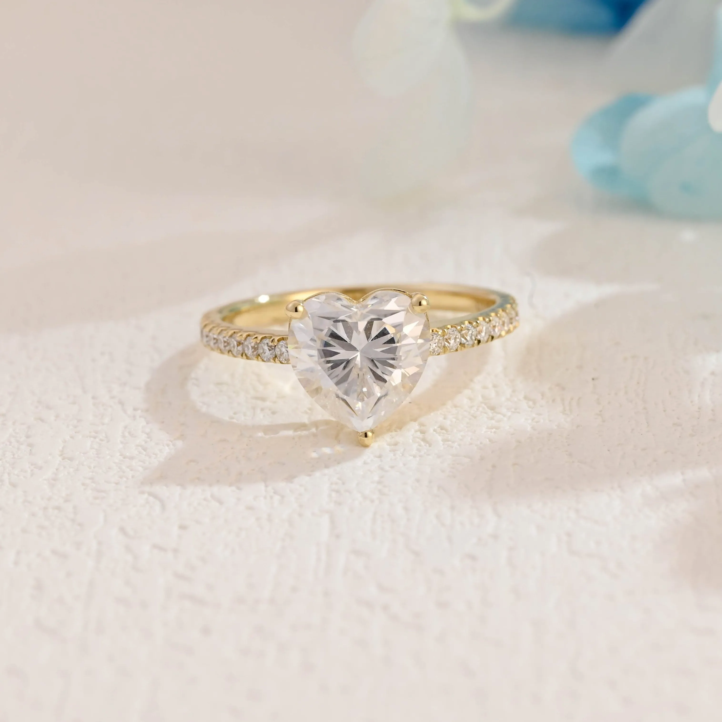Solid Gold Pave Heart Cut Moissanite Engagement Ring sold by Causyou