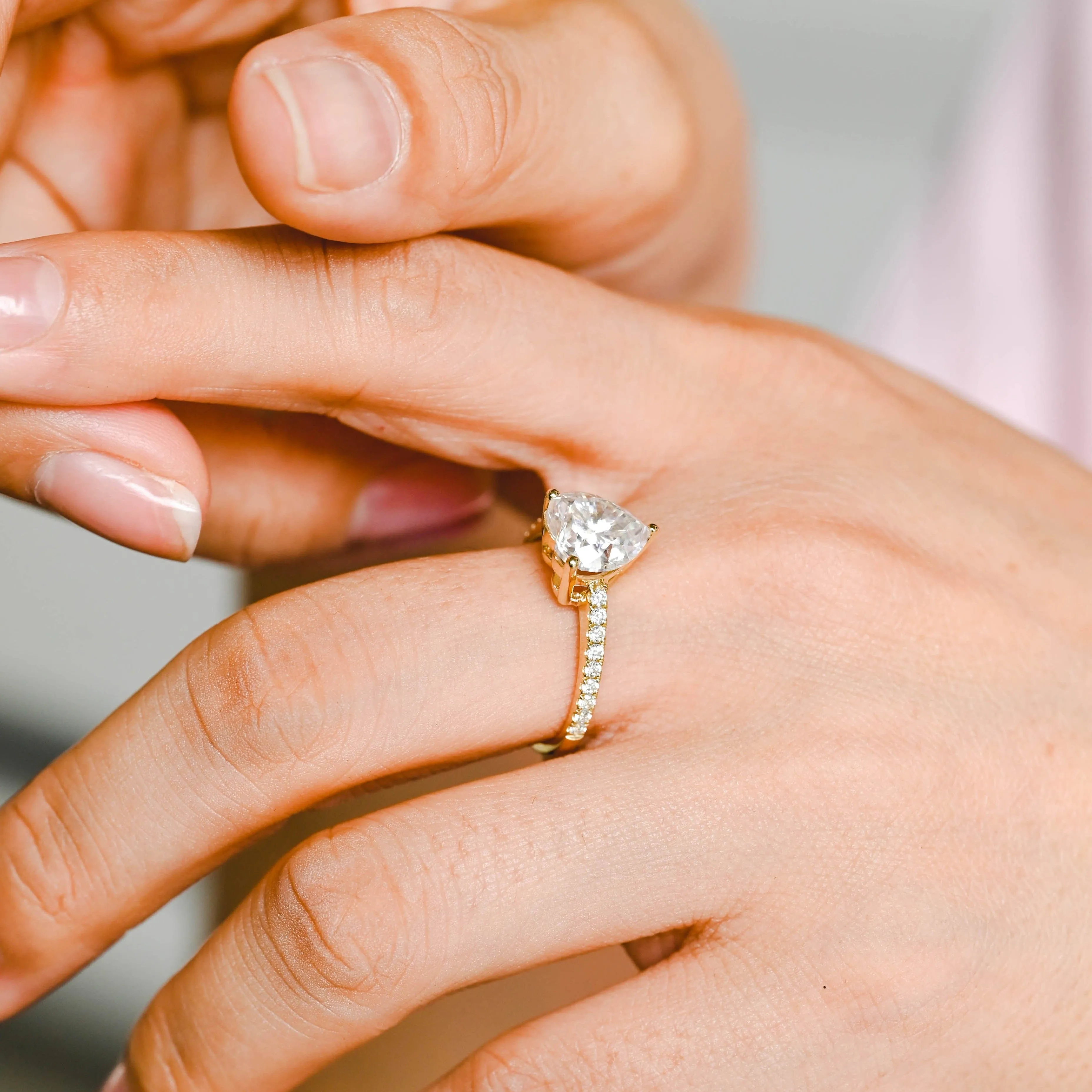 Solid Gold Pave Heart Cut Moissanite Engagement Ring sold by Causyou product image thumbnail 3