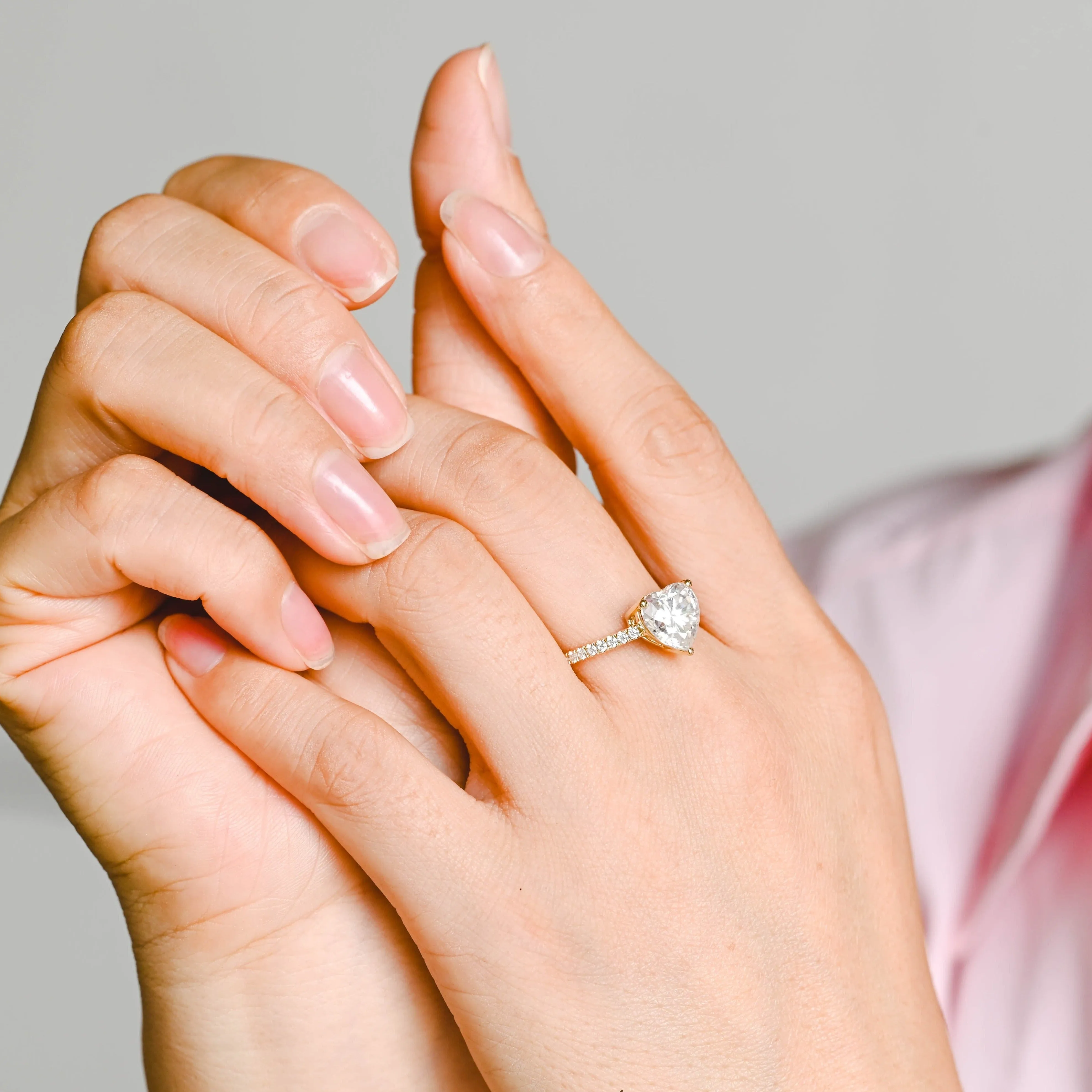 Solid Gold Pave Heart Cut Moissanite Engagement Ring sold by Causyou product image thumbnail 4