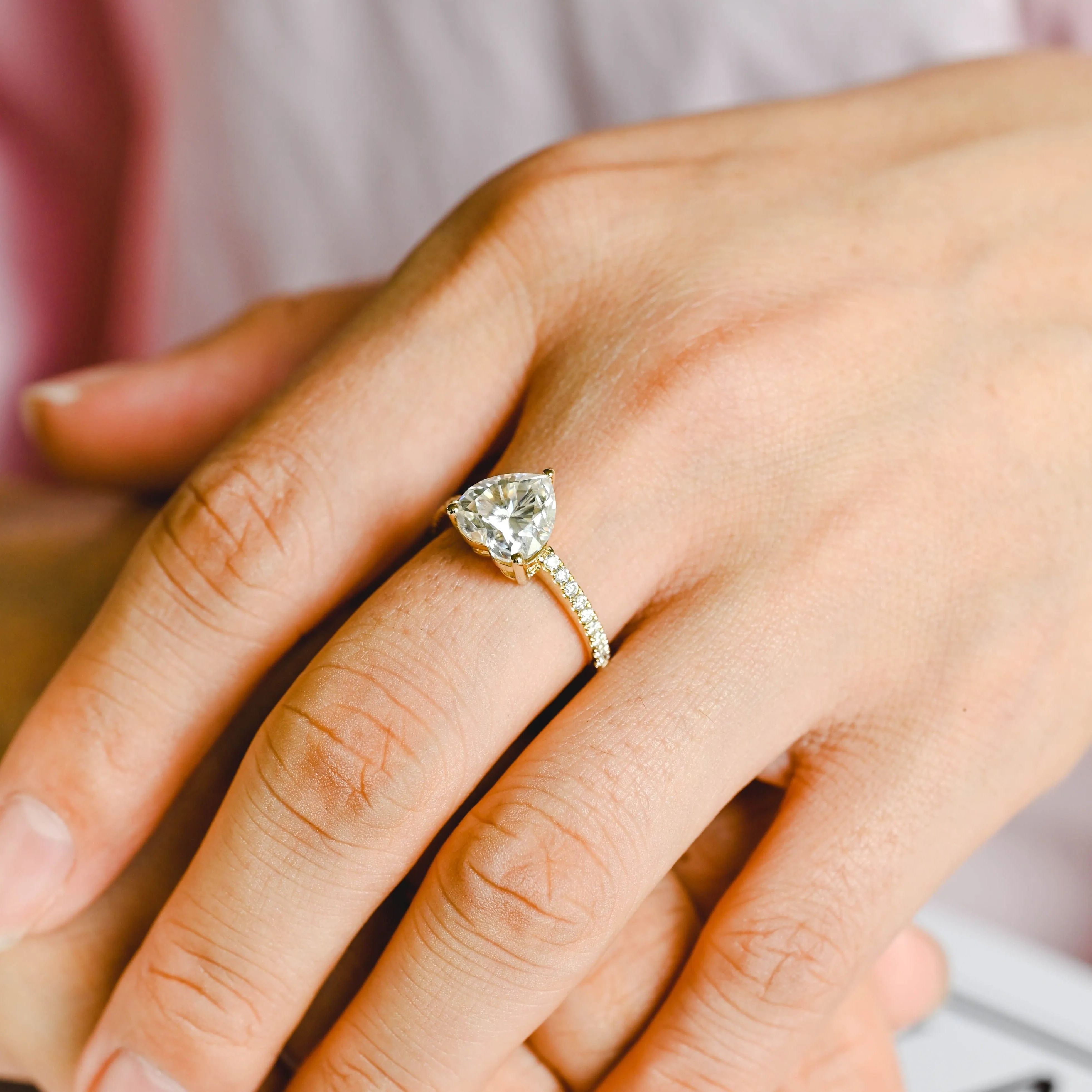 Solid Gold Pave Heart Cut Moissanite Engagement Ring sold by Causyou product image thumbnail 2