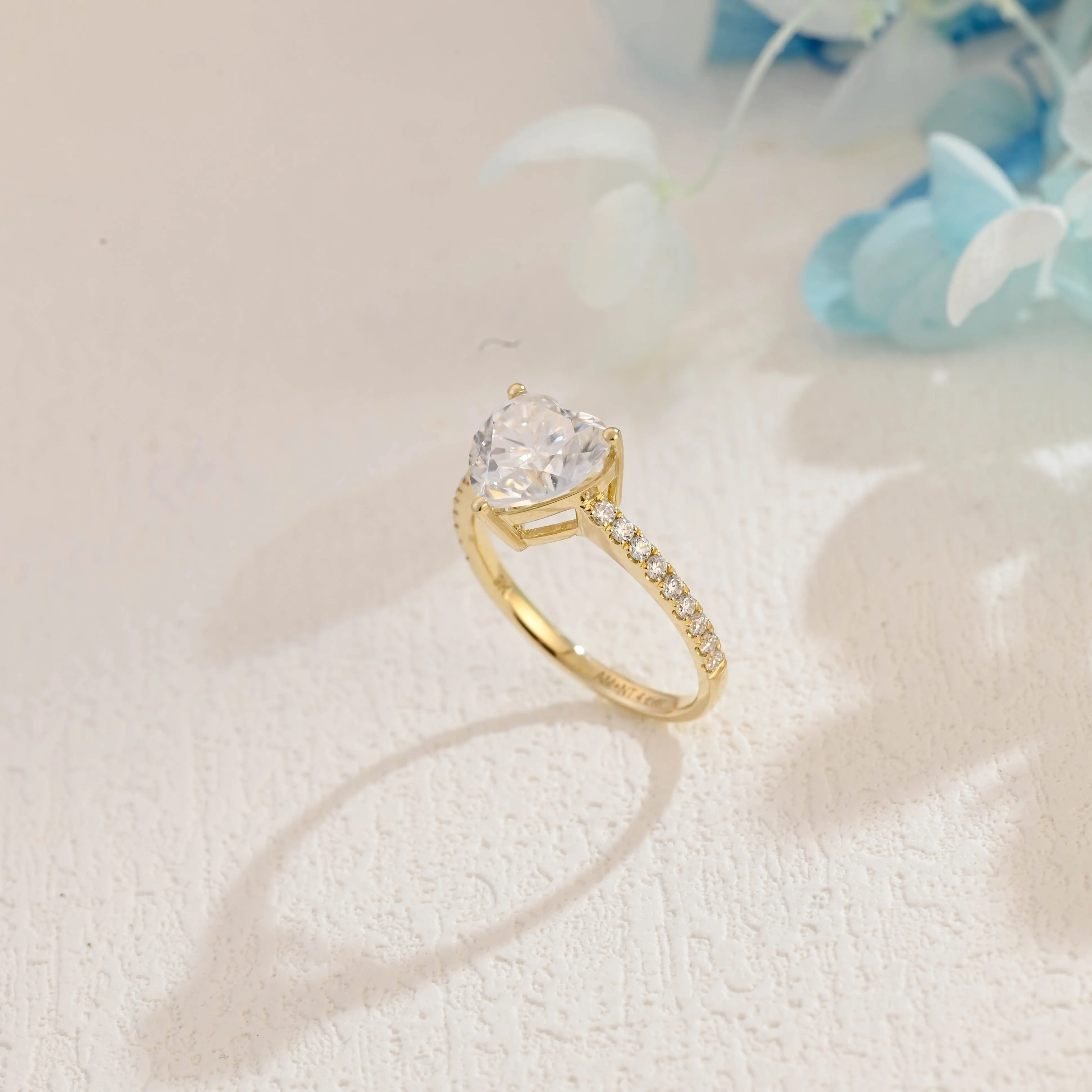 Solid Gold Pave Heart Cut Moissanite Engagement Ring sold by Causyou product image thumbnail 5