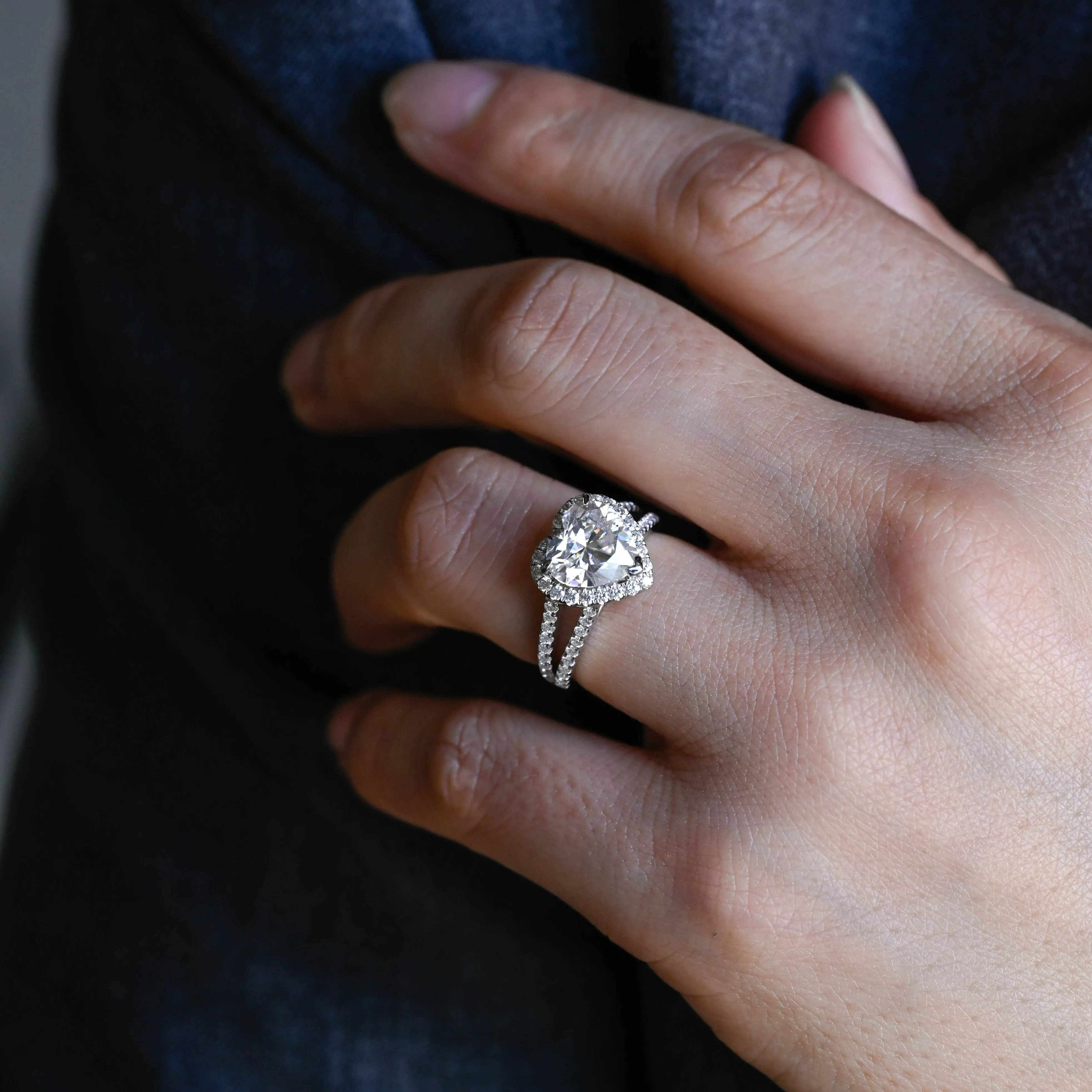 Solid Gold Split Shank Heart Cut Moissanite Engagement Ring sold by Causyou product image thumbnail 2