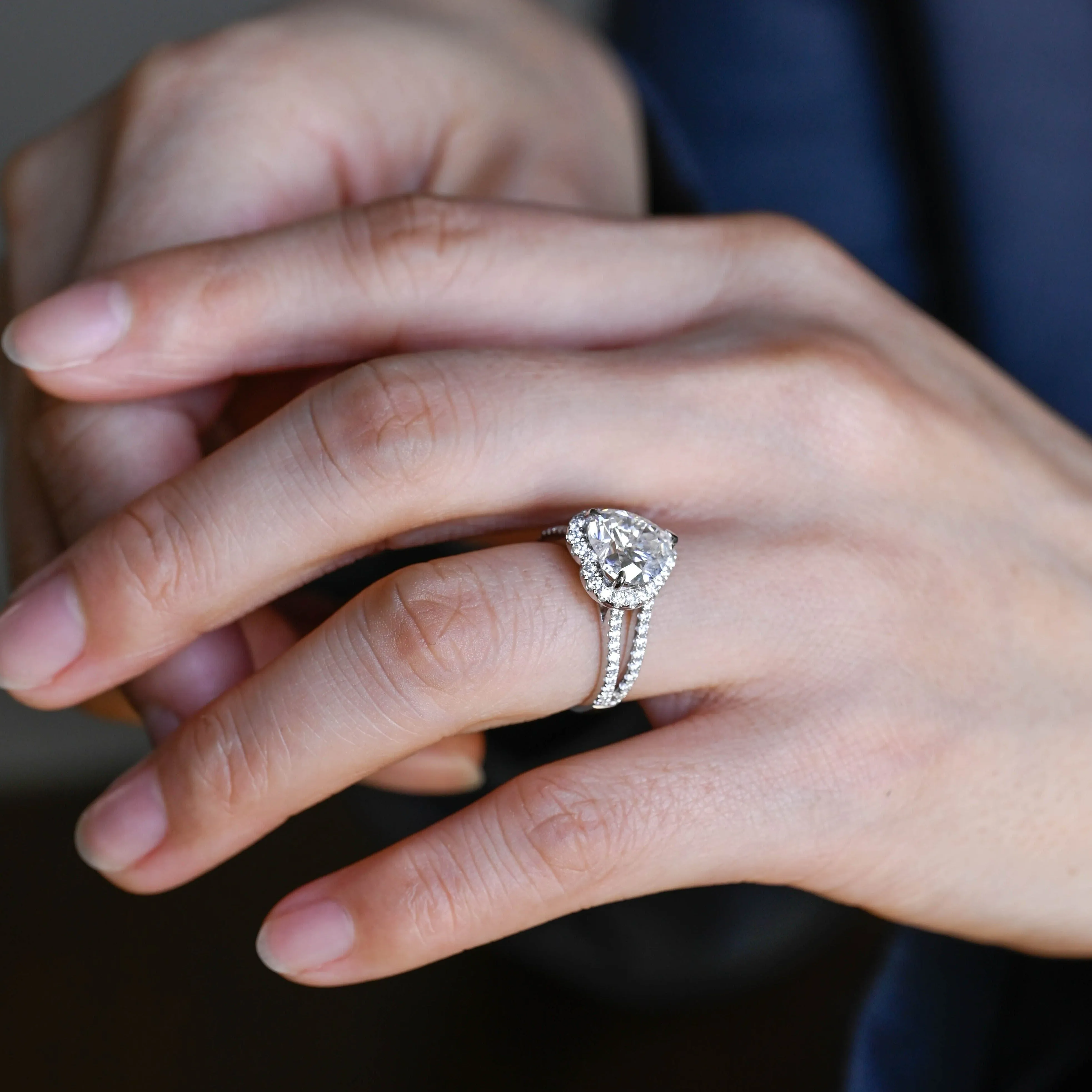 Solid Gold Split Shank Heart Cut Moissanite Engagement Ring sold by Causyou product image thumbnail 3