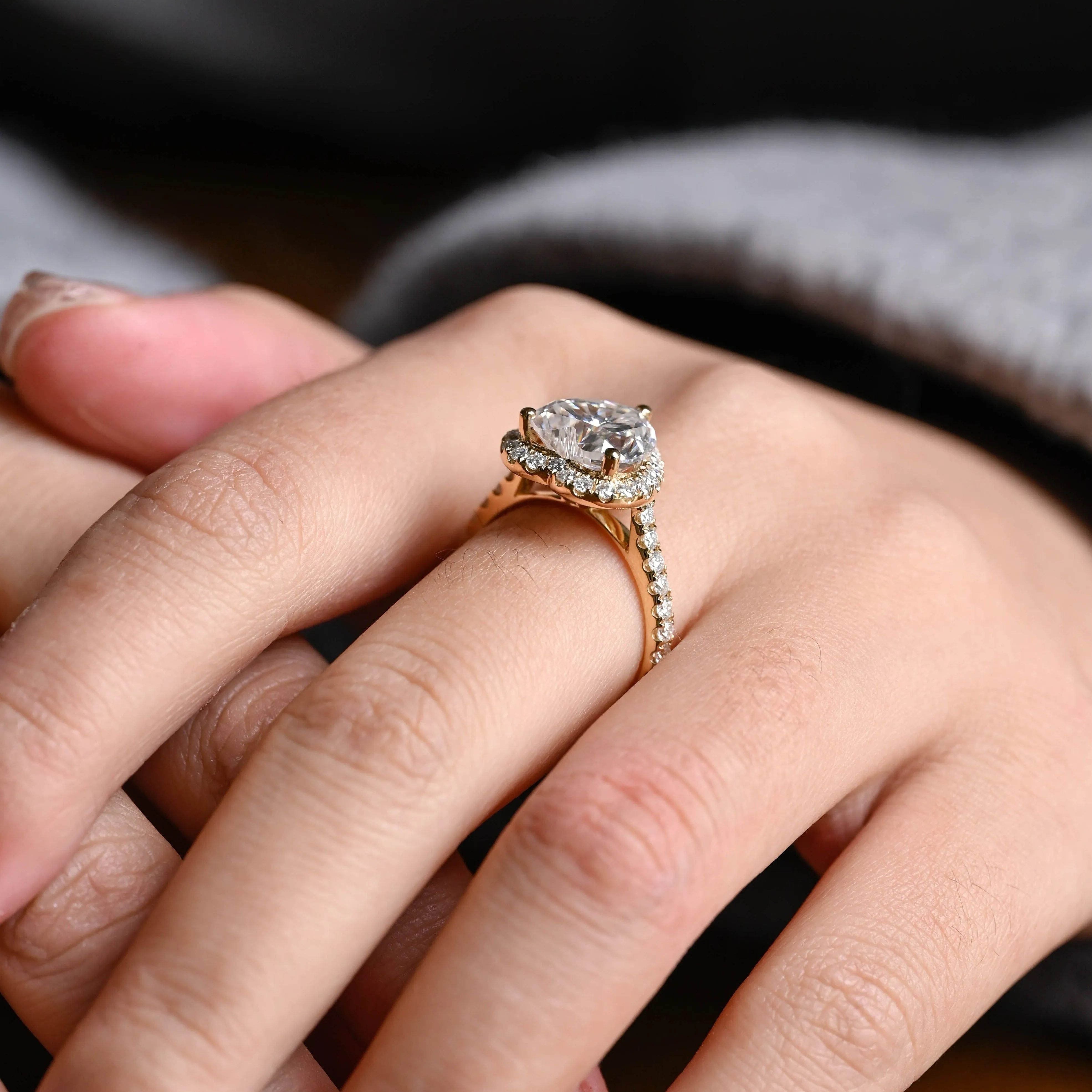 Solid Gold Pave Heart Cut Moissanite Engagement Ring sold by Causyou product image thumbnail 3