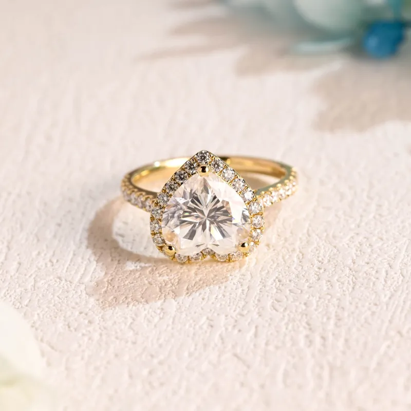 Solid Gold Pave Heart Cut Moissanite Engagement Ring sold by Causyou