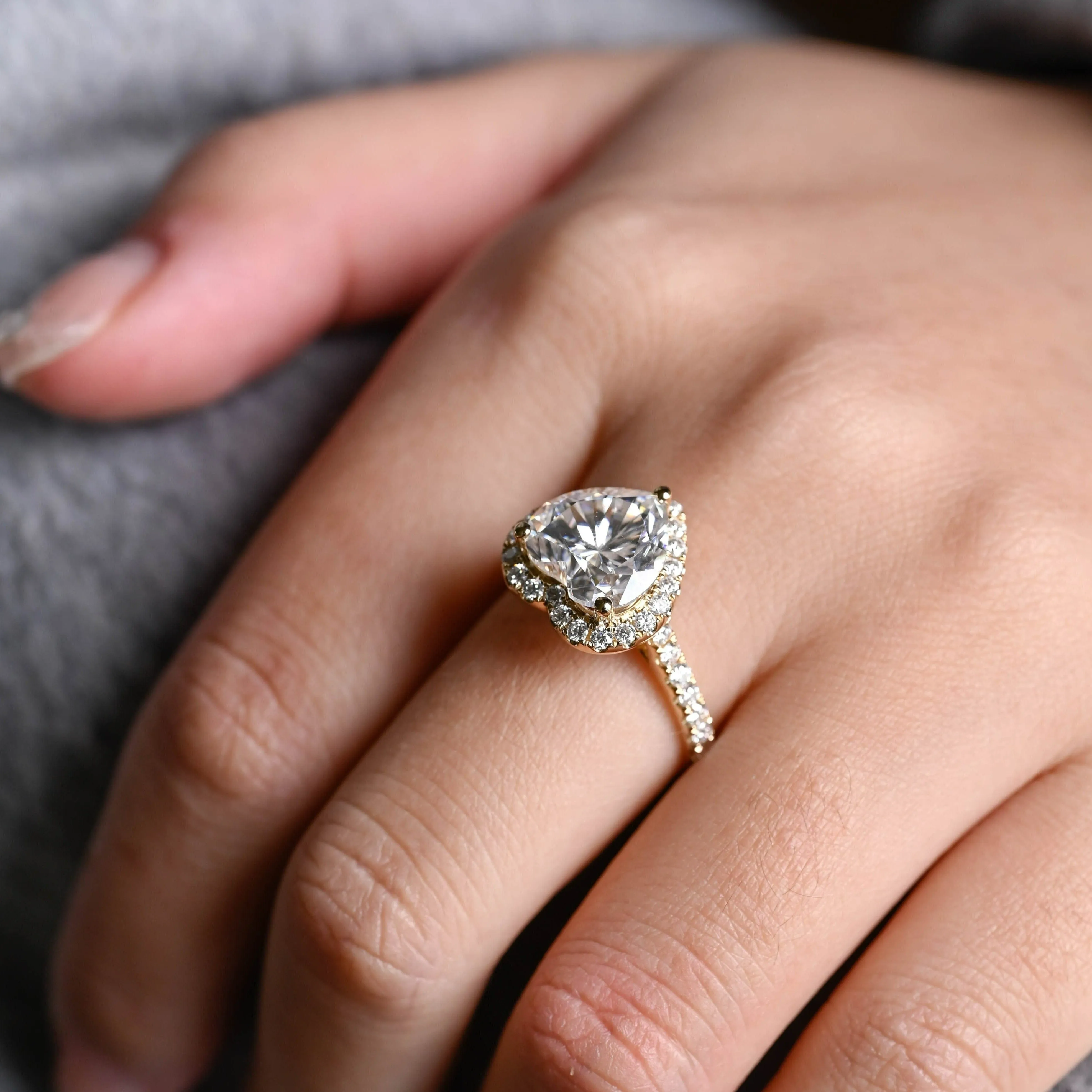 Solid Gold Pave Heart Cut Moissanite Engagement Ring sold by Causyou product image thumbnail 4