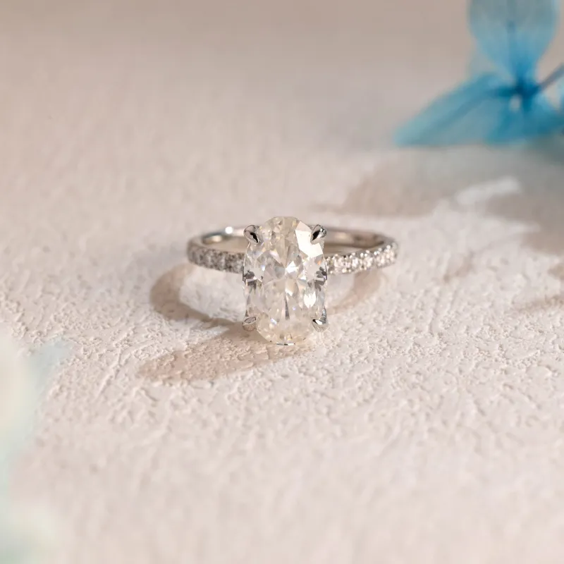 Solid Gold Hidden Halo Oval Cut Moissanite Engagement Ring sold by Causyou