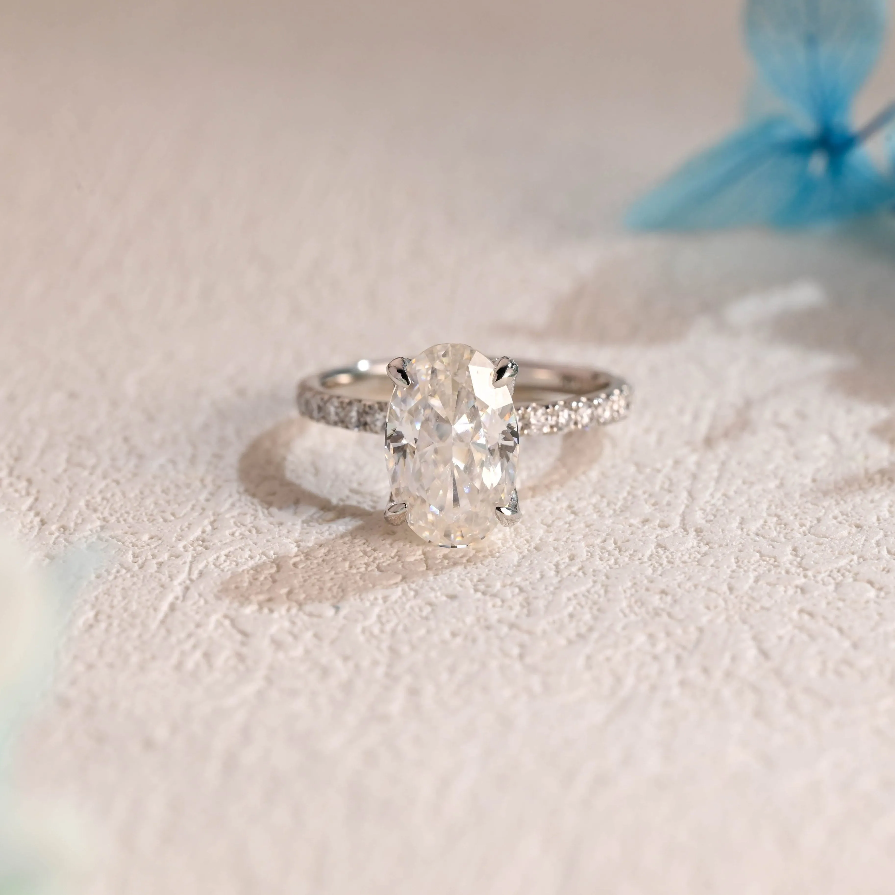 Solid Gold Hidden Halo Oval Cut Moissanite Engagement Ring sold by Causyou