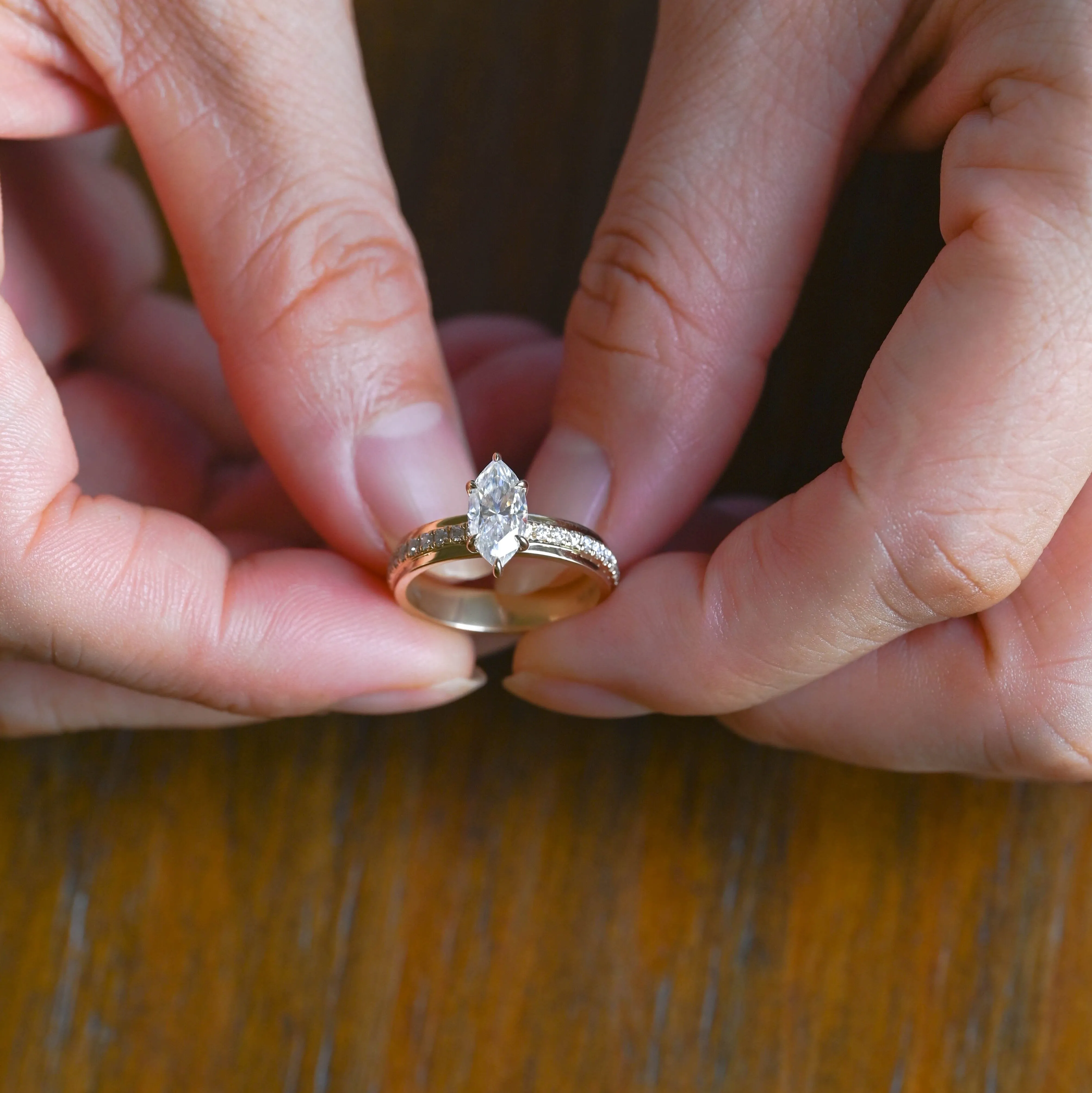 Solid Gold Solitaire 4mm Width Thick Marquise Cut Moissanite Engagement Ring sold by Causyou product image thumbnail 4