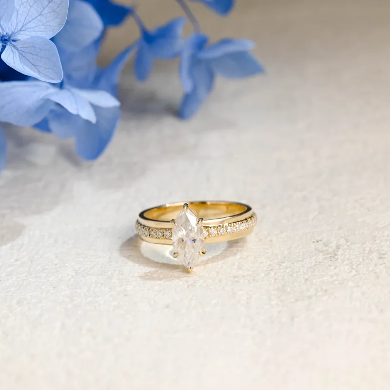 Solid Gold 4mm Width Thick Marquise Cut Moissanite Engagement Ring sold by Causyou