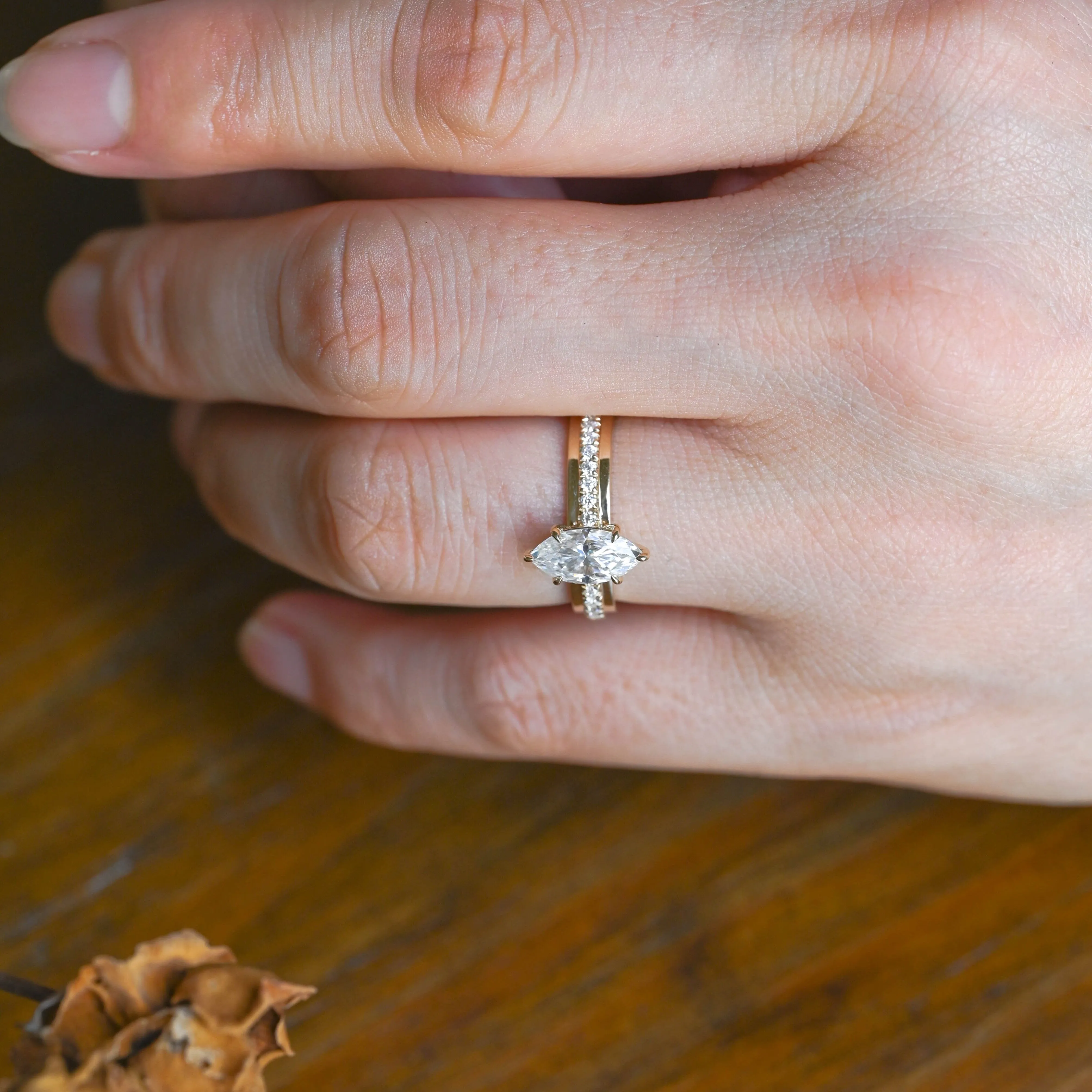 Solid Gold Solitaire 4mm Width Thick Marquise Cut Moissanite Engagement Ring sold by Causyou product image thumbnail 3
