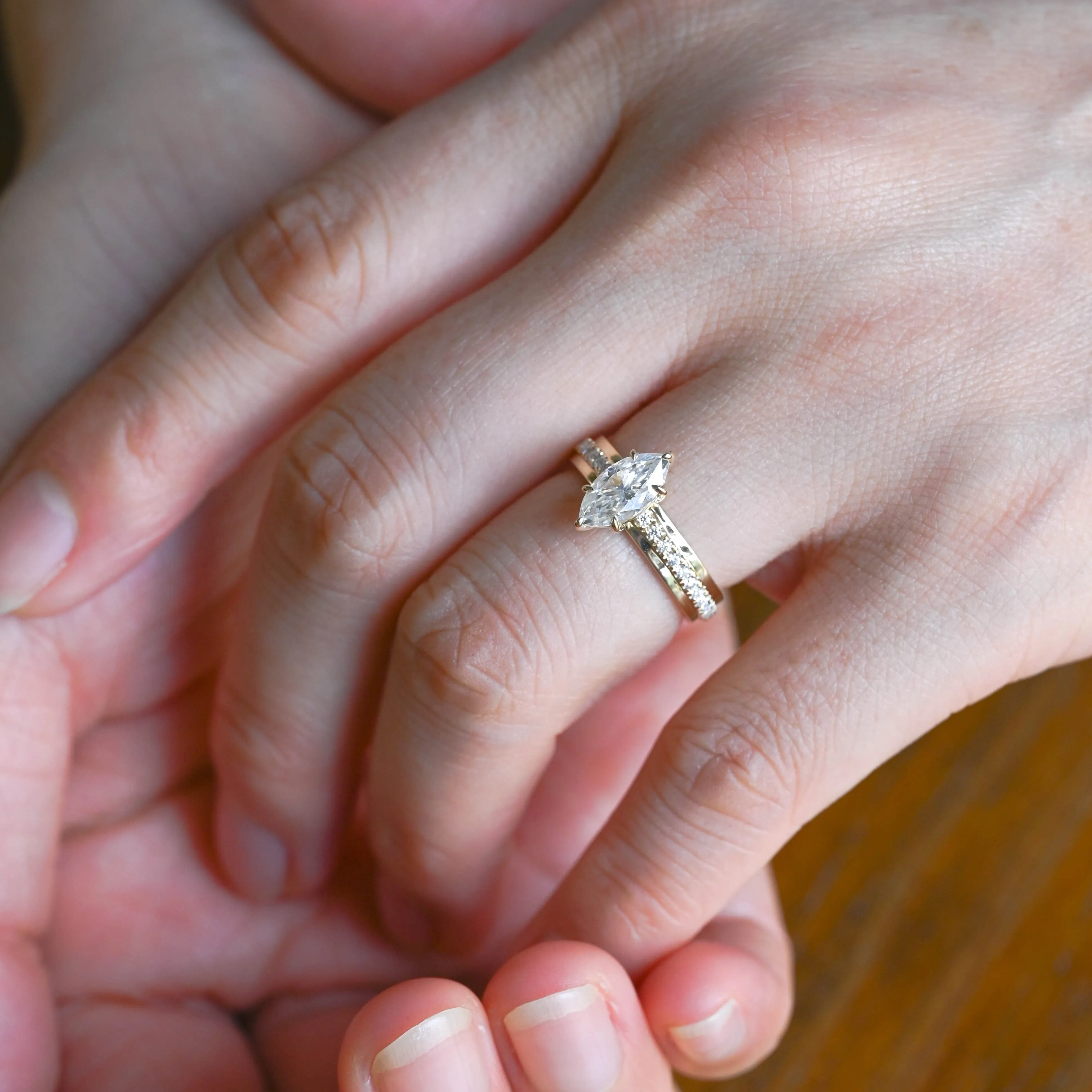 Solid Gold Solitaire 4mm Width Thick Marquise Cut Moissanite Engagement Ring sold by Causyou product image thumbnail 2