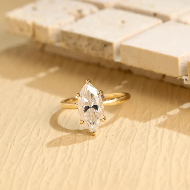 Solid Gold Hidden Halo Marquise Cut Moissanite Engagement Ring sold by Causyou