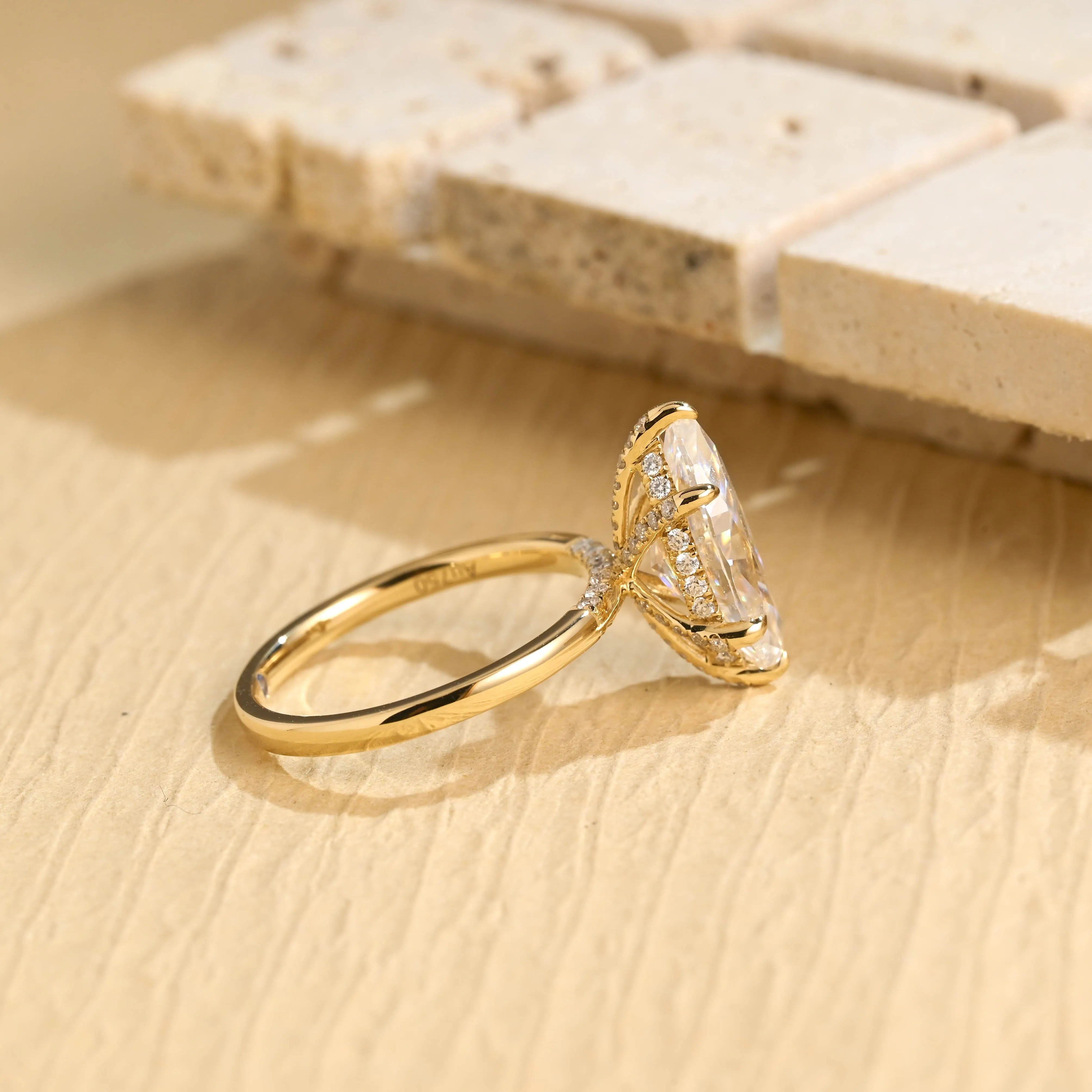 Solid Gold Hidden Halo Marquise Cut Moissanite Engagement Ring sold by Causyou product image thumbnail 5