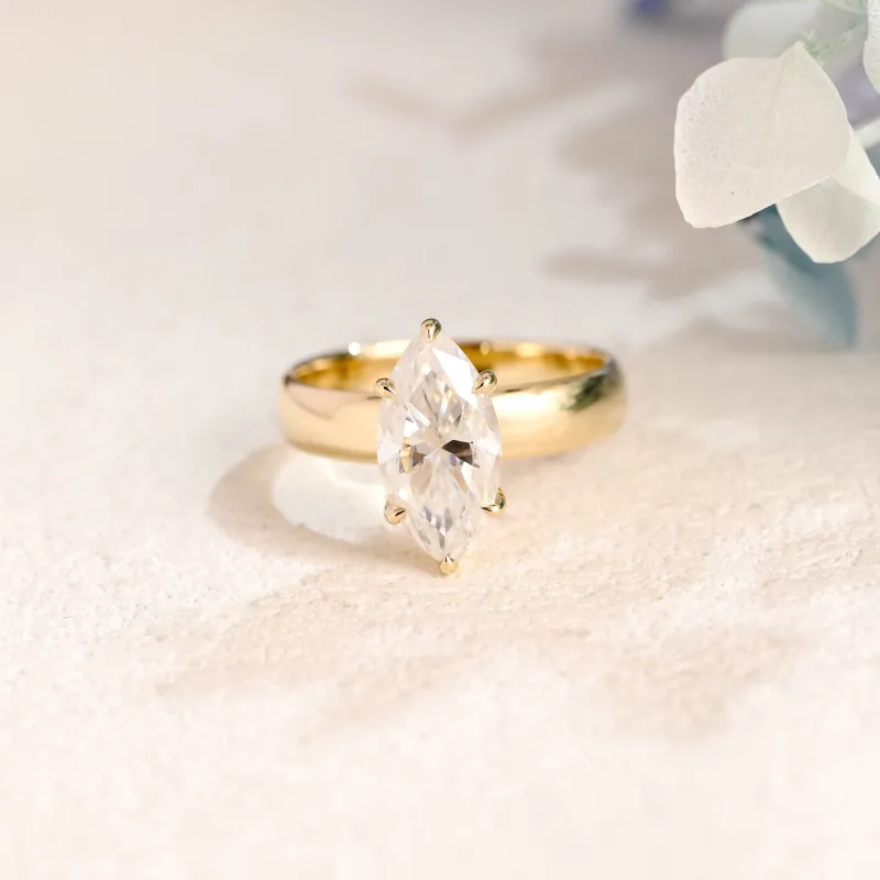 Solid Gold 4mm Width Solitaire Marquise Cut Moissanite Engagement Ring made by Causyou