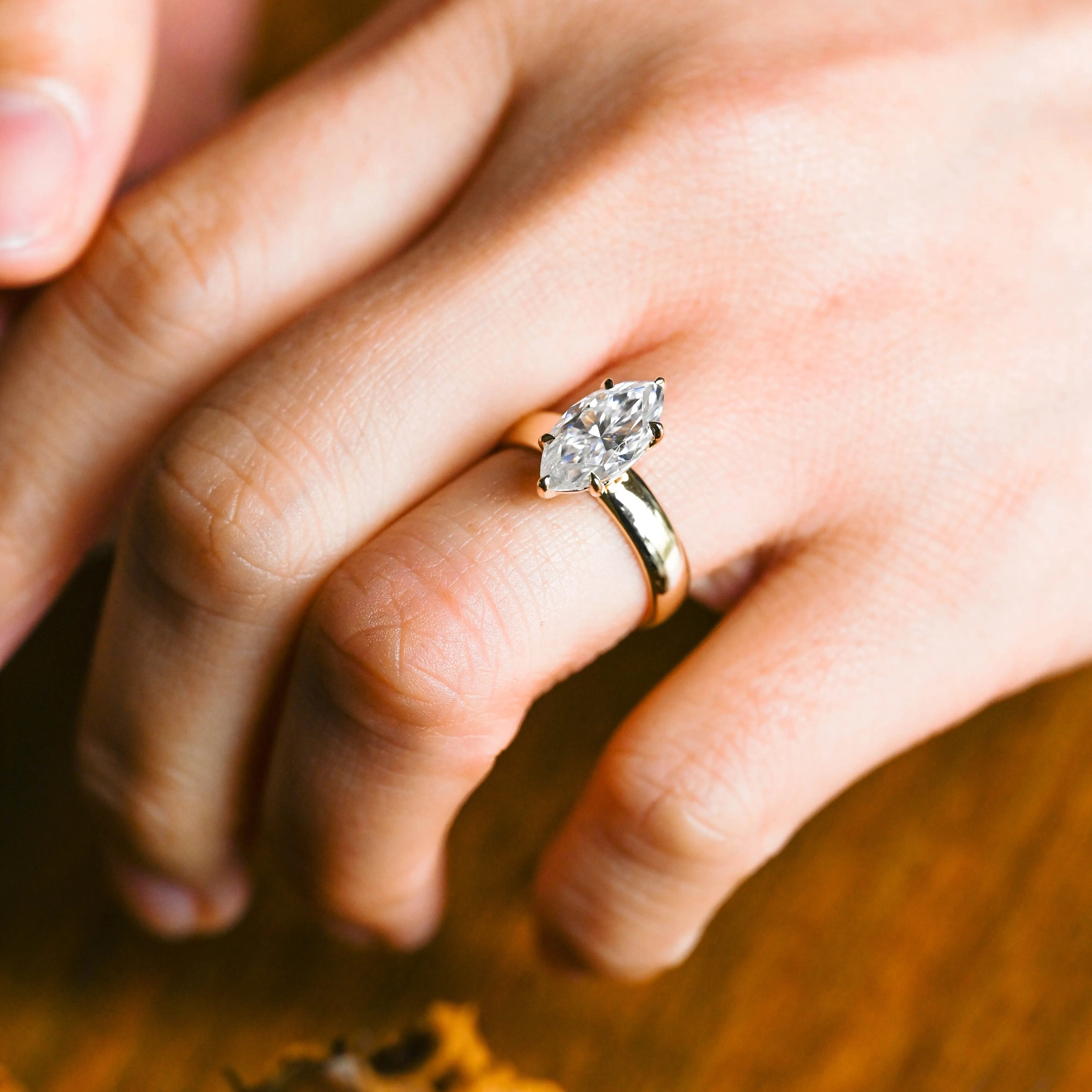 Solid Gold 4mm Width Solitaire Marquise Cut Moissanite Engagement Ring sold by Causyou product image thumbnail 2