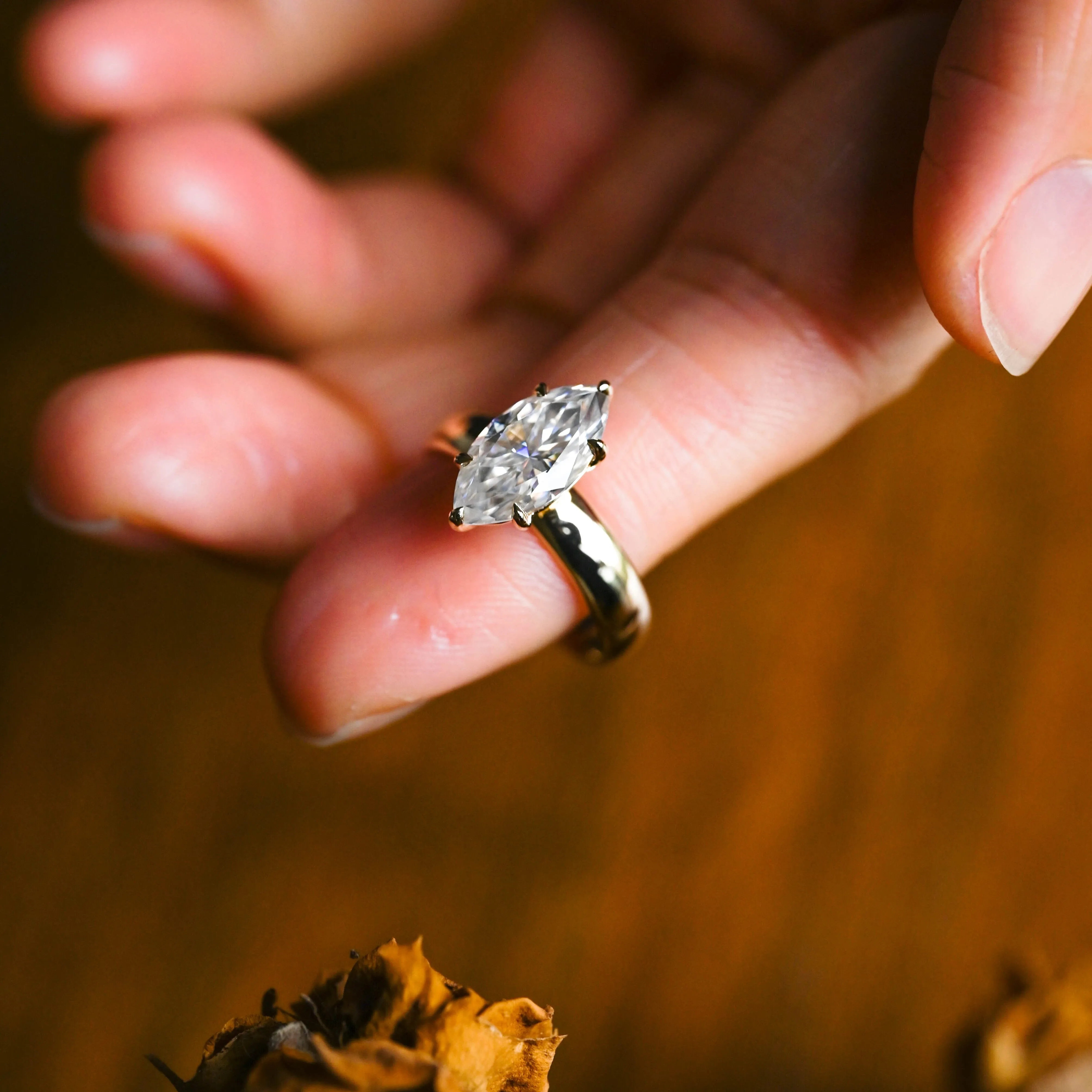 Solid Gold 4mm Width Solitaire Marquise Cut Moissanite Engagement Ring sold by Causyou product image thumbnail 3