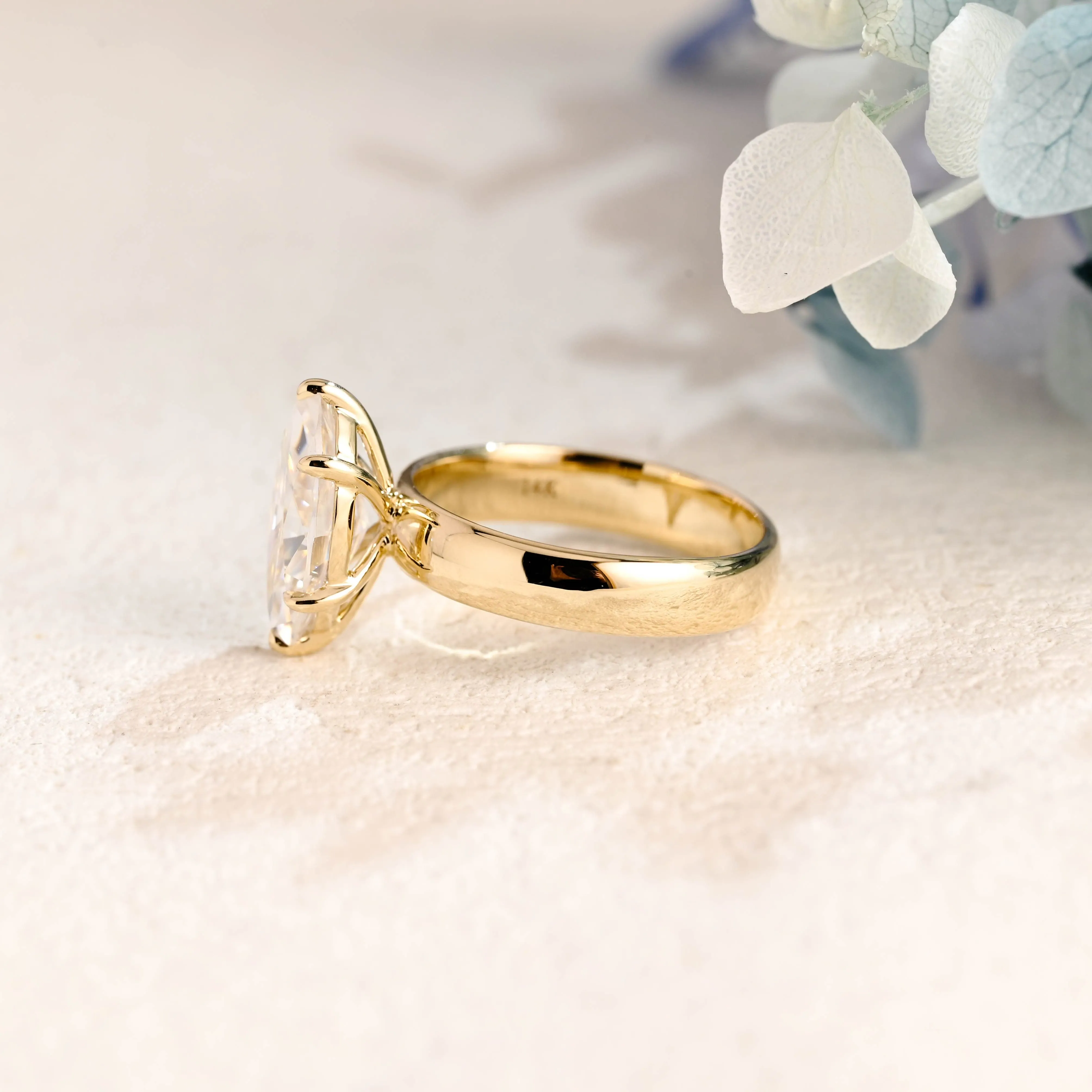 Solid Gold 4mm Width Solitaire Marquise Cut Moissanite Engagement Ring sold by Causyou product image thumbnail 4