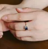 Toi et Moi Ring, Solid Gold Emerald Lab Grown Blue Sapphire & Pear Aquamarine Sapphire Engagement Ring sold by Causyou