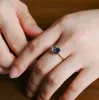Toi et Moi Ring, Solid Gold Emerald Lab Grown Blue Sapphire & Pear Aquamarine Sapphire Engagement Ring sold by Causyou