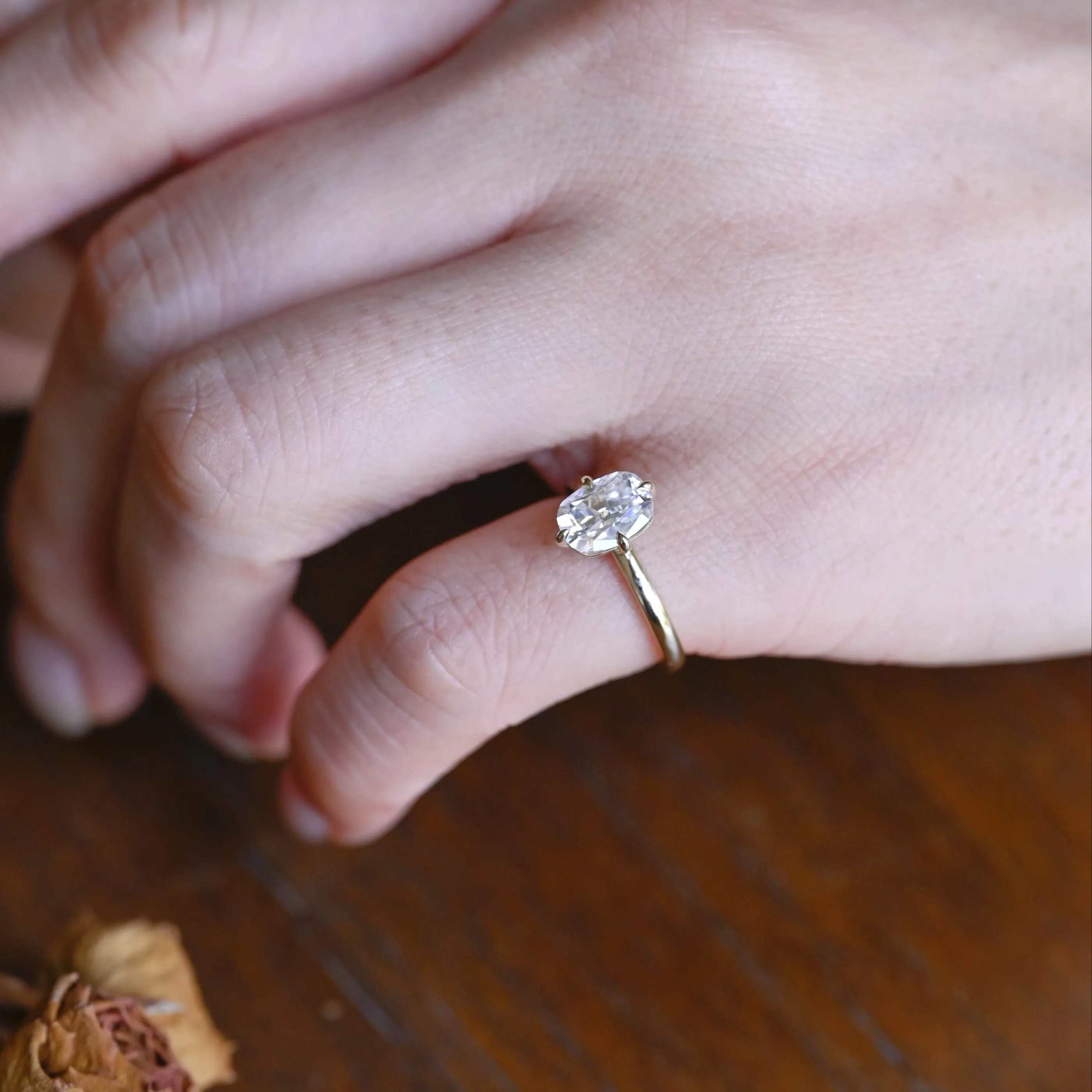 Solid Gold Solitaire Elongated Cushion Cut Moissanite Engagement Ring sold by Causyou product image thumbnail 2