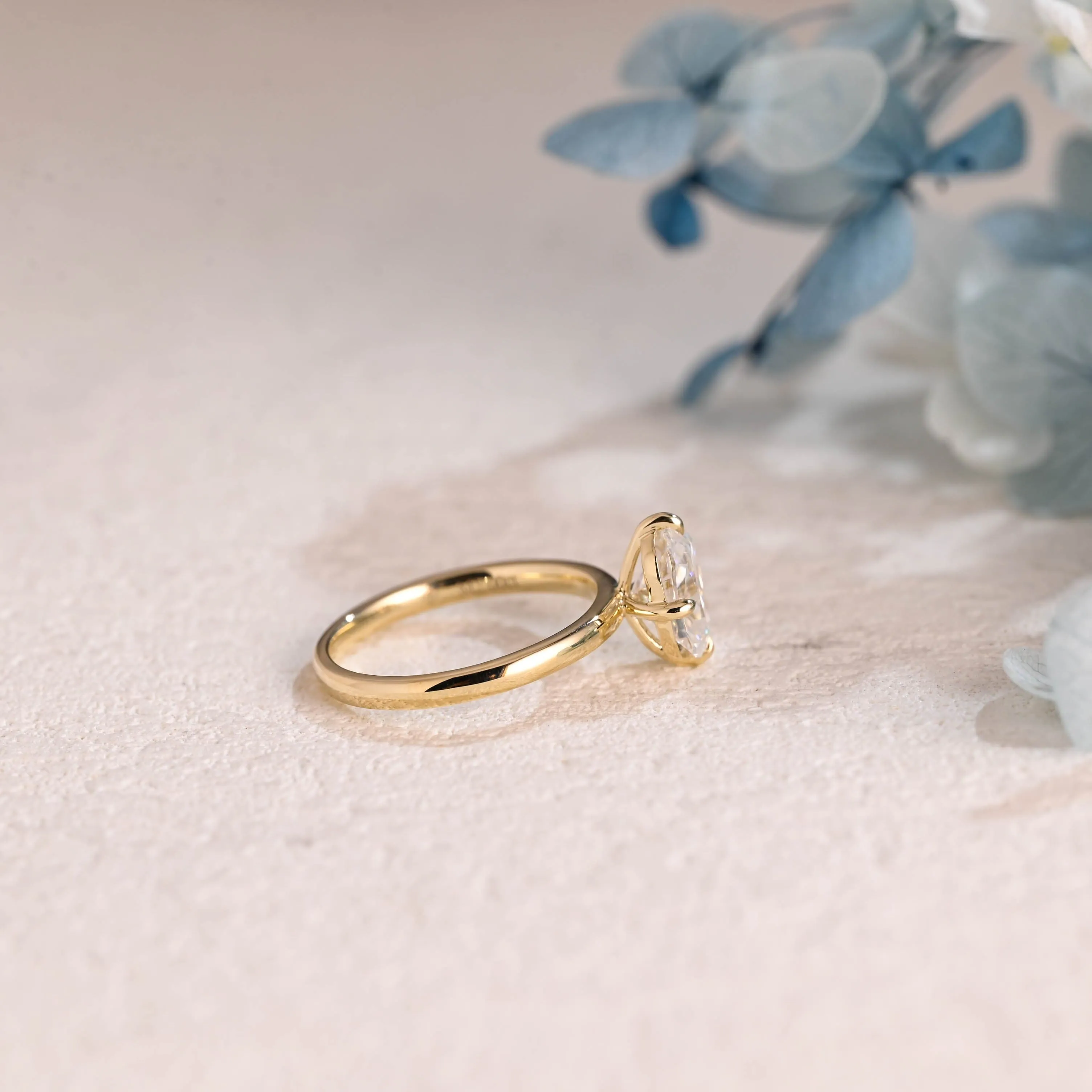 Solid Gold Solitaire Elongated Cushion Cut Moissanite Engagement Ring sold by Causyou product image thumbnail 5