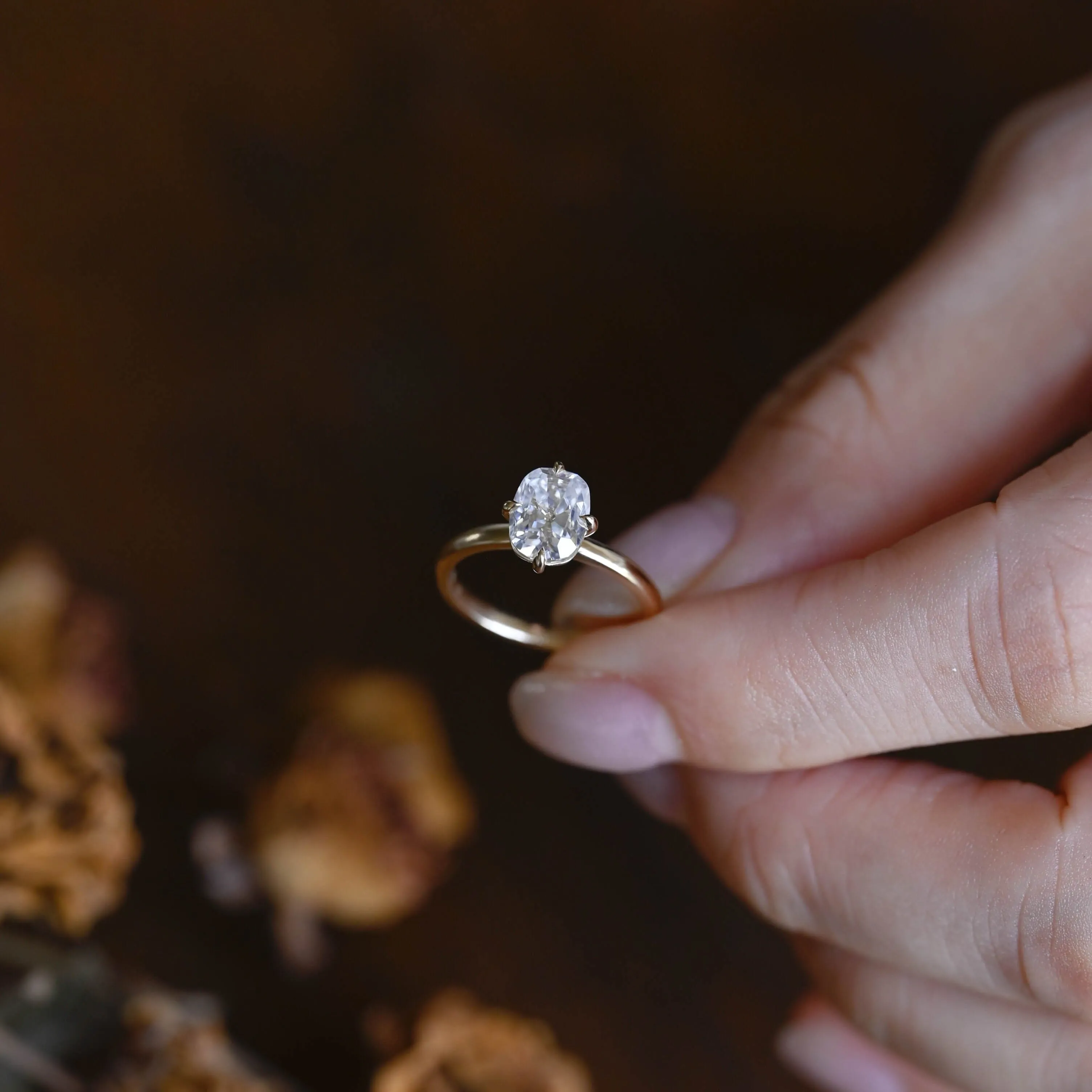 Solid Gold Solitaire Elongated Cushion Cut Moissanite Engagement Ring sold by Causyou product image thumbnail 3