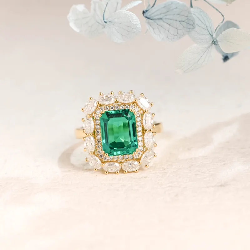 Solid Gold Lab Grown Emerald Engagement Ring, Promise Ring, Proposal Ring sold by Causyou