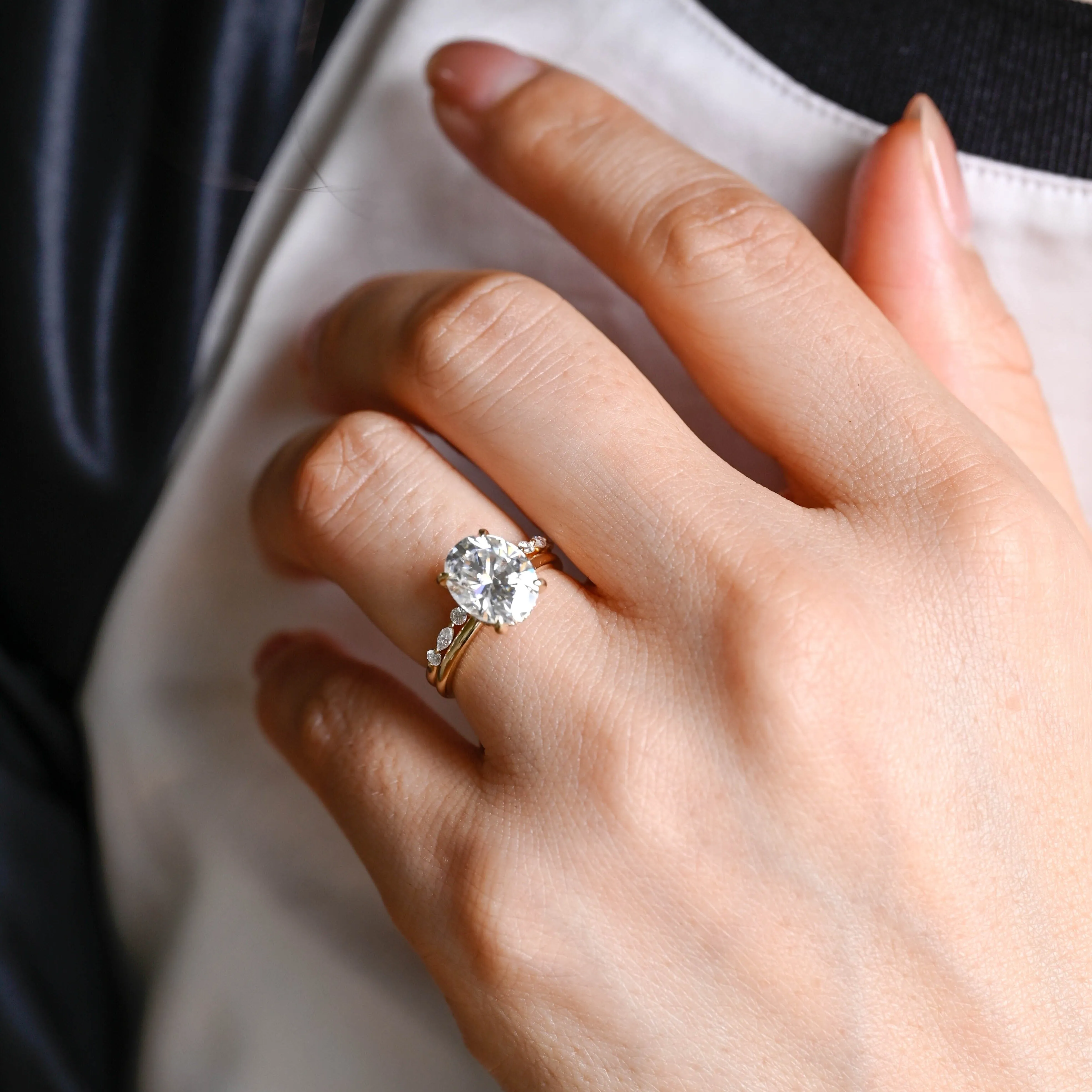 Solid Gold Oval Cut Moissanite Engagement Ring and Wedding Ring Set, Bridal Ring Set sold by Causyou product image thumbnail 2