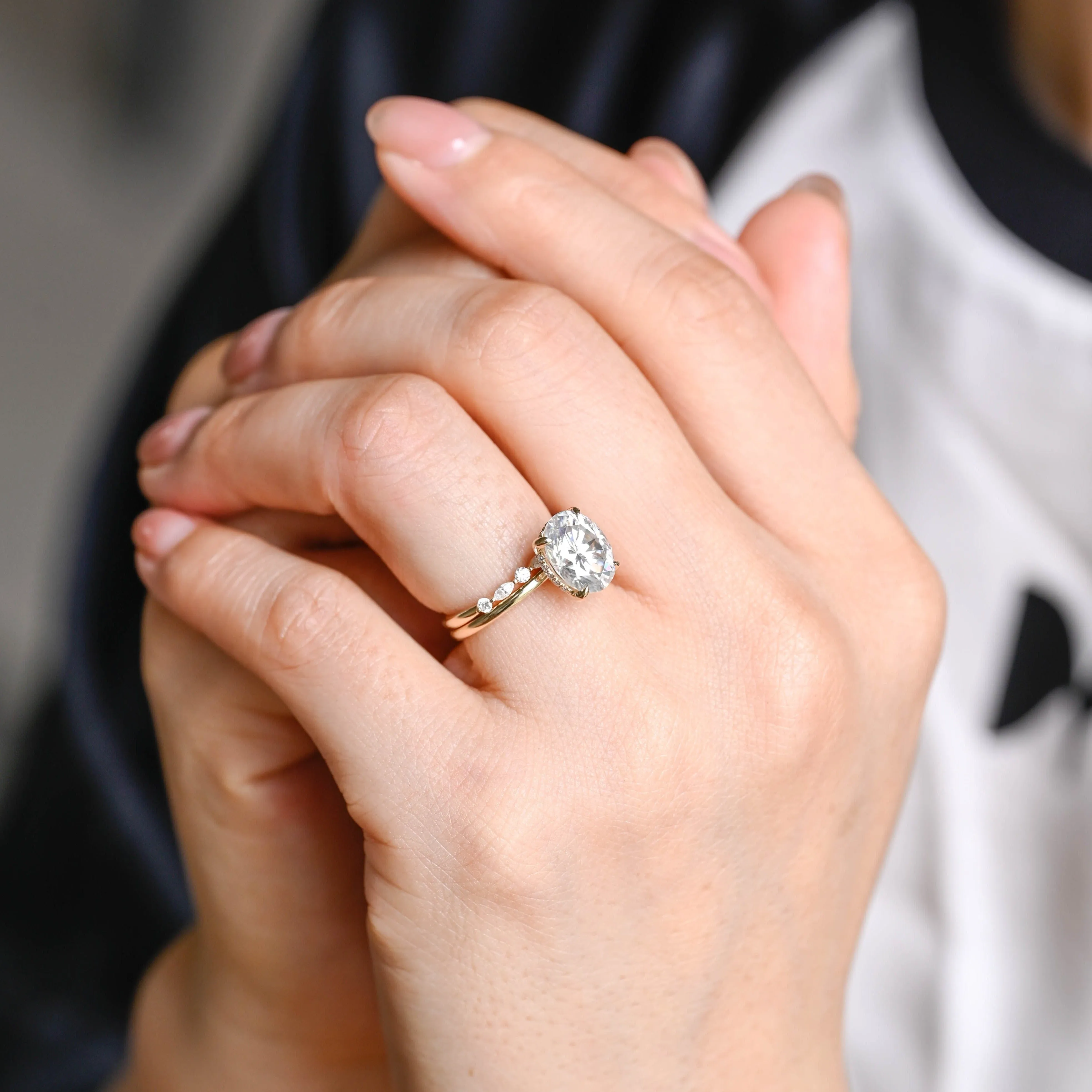 Solid Gold Oval Cut Moissanite Engagement Ring and Wedding Ring Set, Bridal Ring Set sold by Causyou product image thumbnail 3