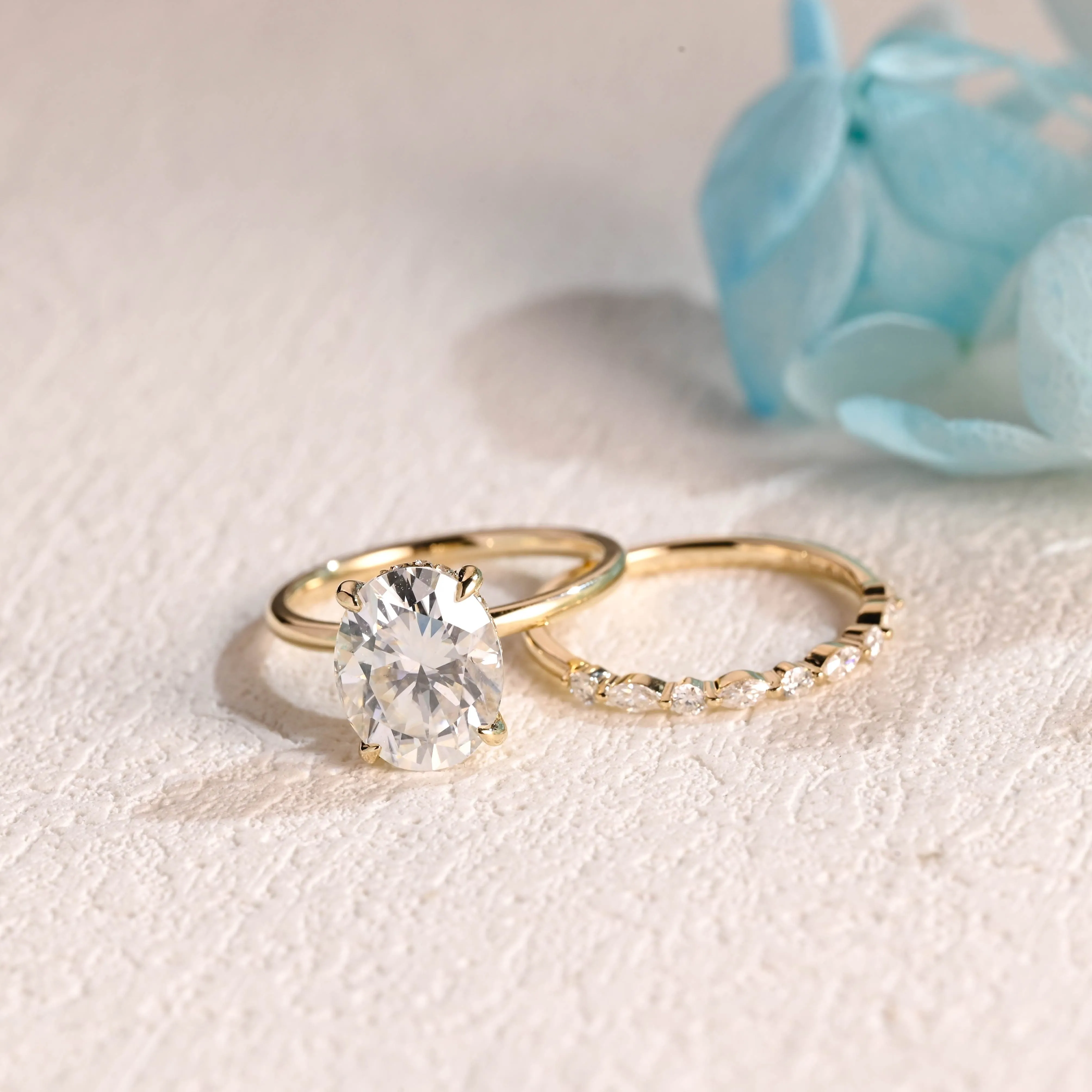 Solid Gold Oval Cut Moissanite Engagement Ring and Wedding Ring Set, Bridal Ring Set sold by Causyou product image thumbnail 5