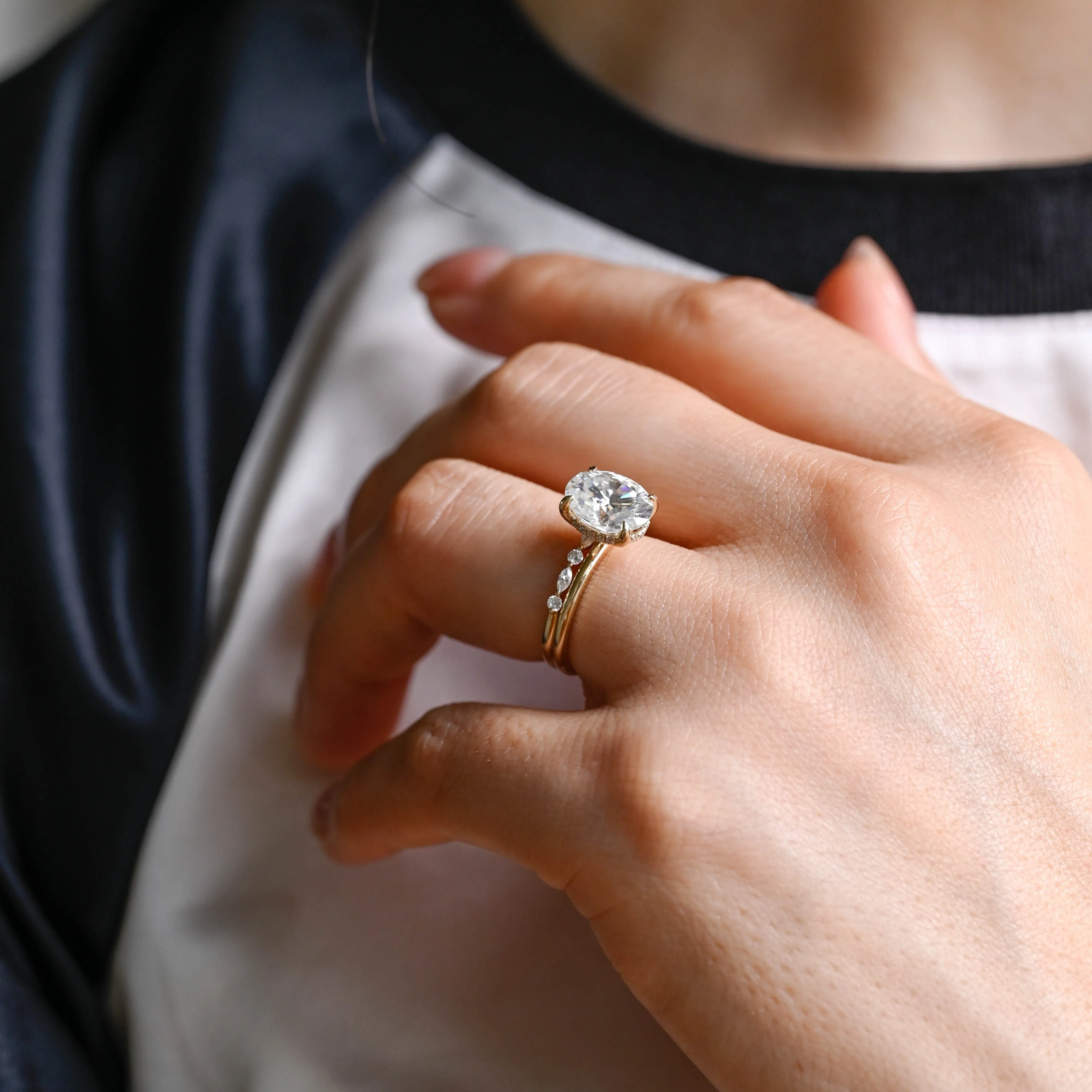 Solid Gold Oval Cut Moissanite Engagement Ring and Wedding Ring Set, Bridal Ring Set sold by Causyou product image thumbnail 4