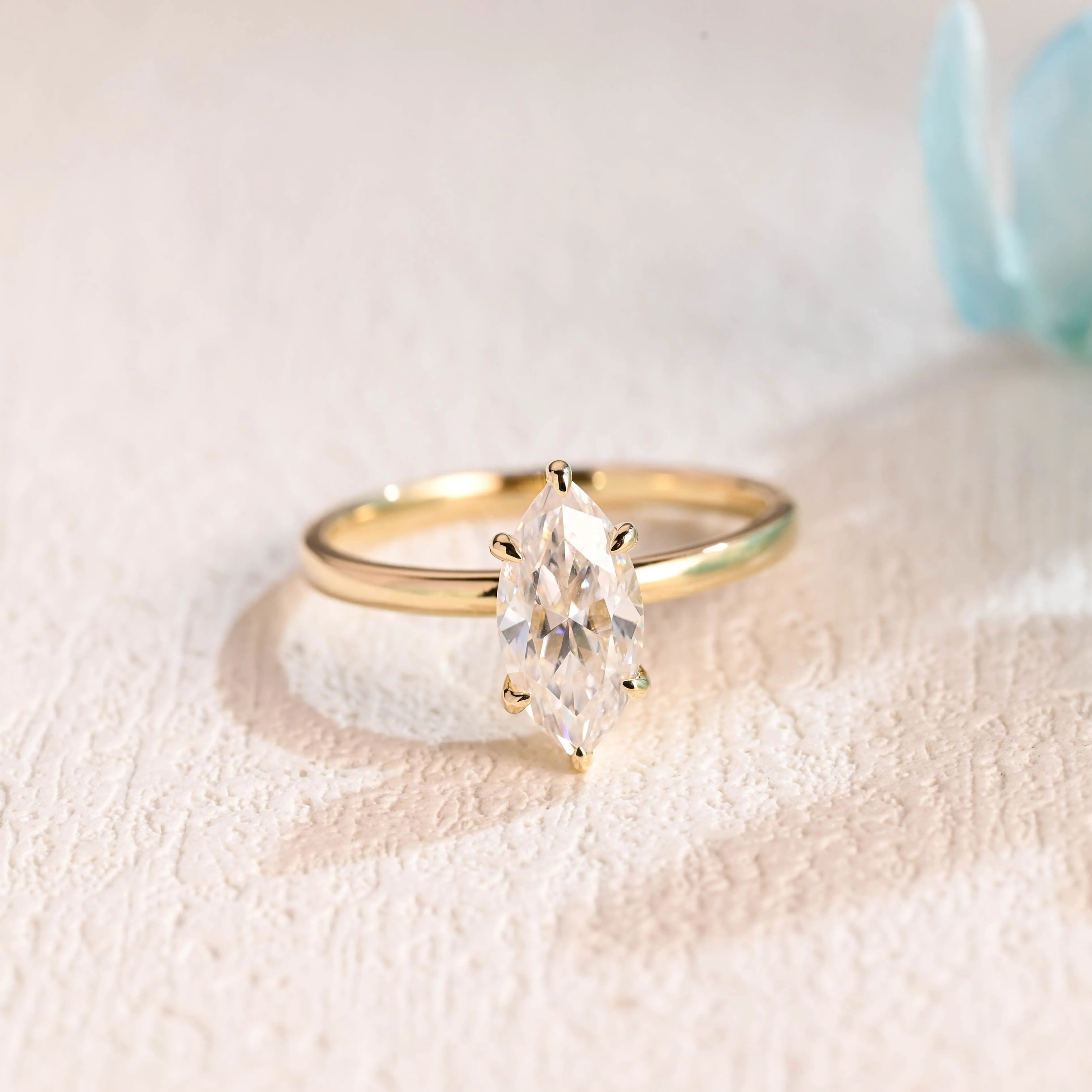 Solid Gold Solitaire Marquise Cut Moissanite Engagement Ring sold by Causyou