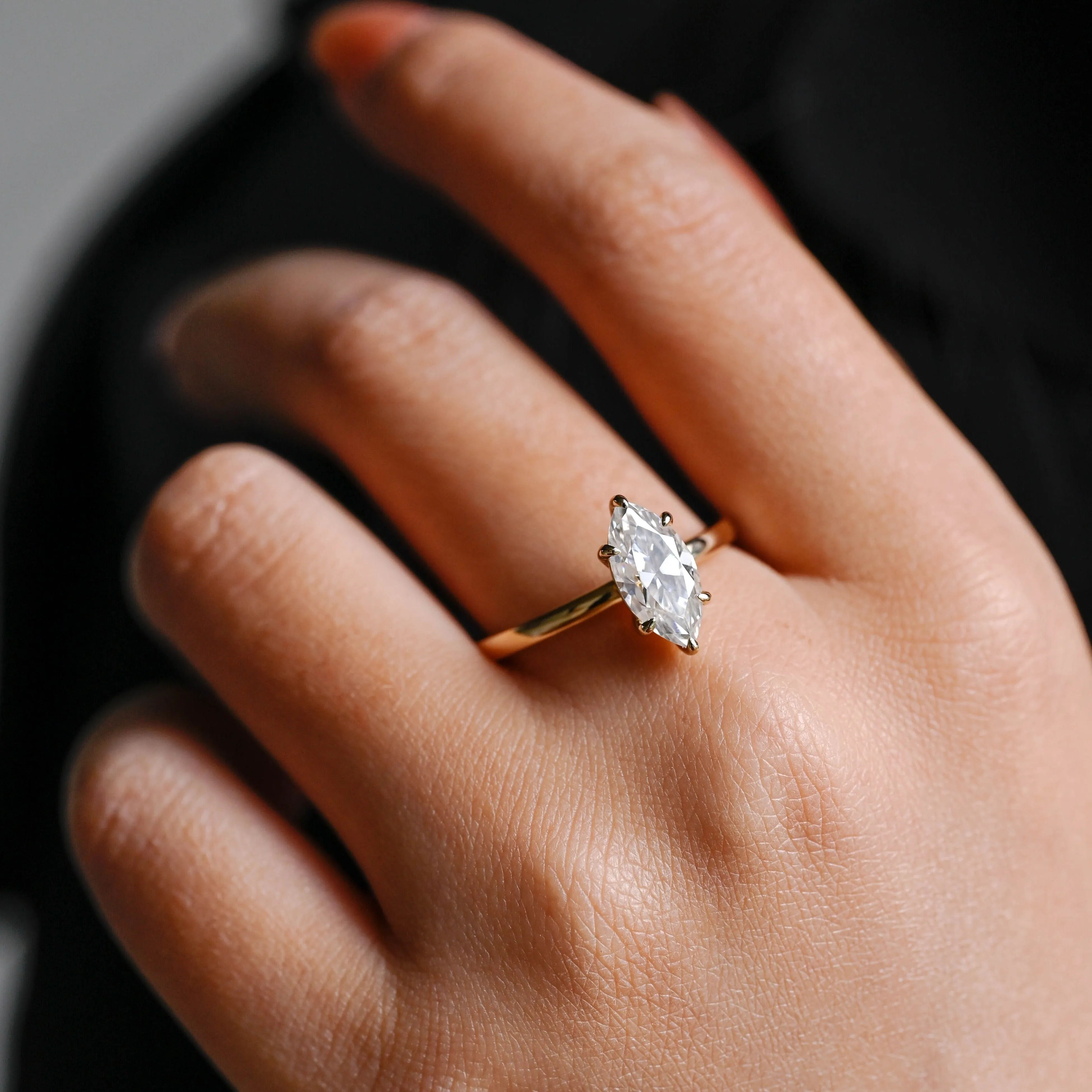 Solid Gold Solitaire Marquise Cut Moissanite Engagement Ring sold by Causyou product image thumbnail 2