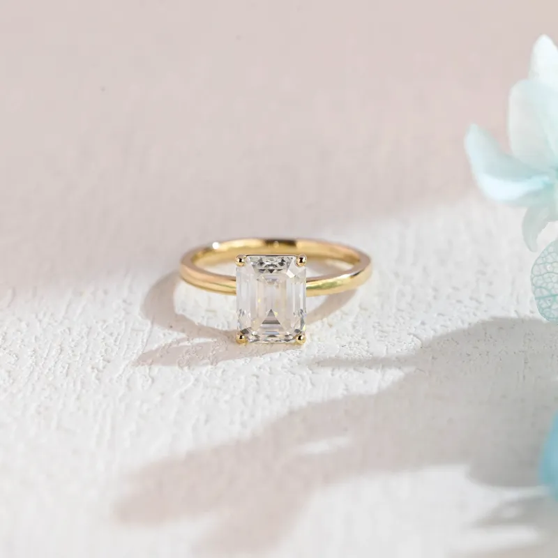 Solid Gold Solitaire Emerald Cut Moissanite Engagement Ring sold by Causyou