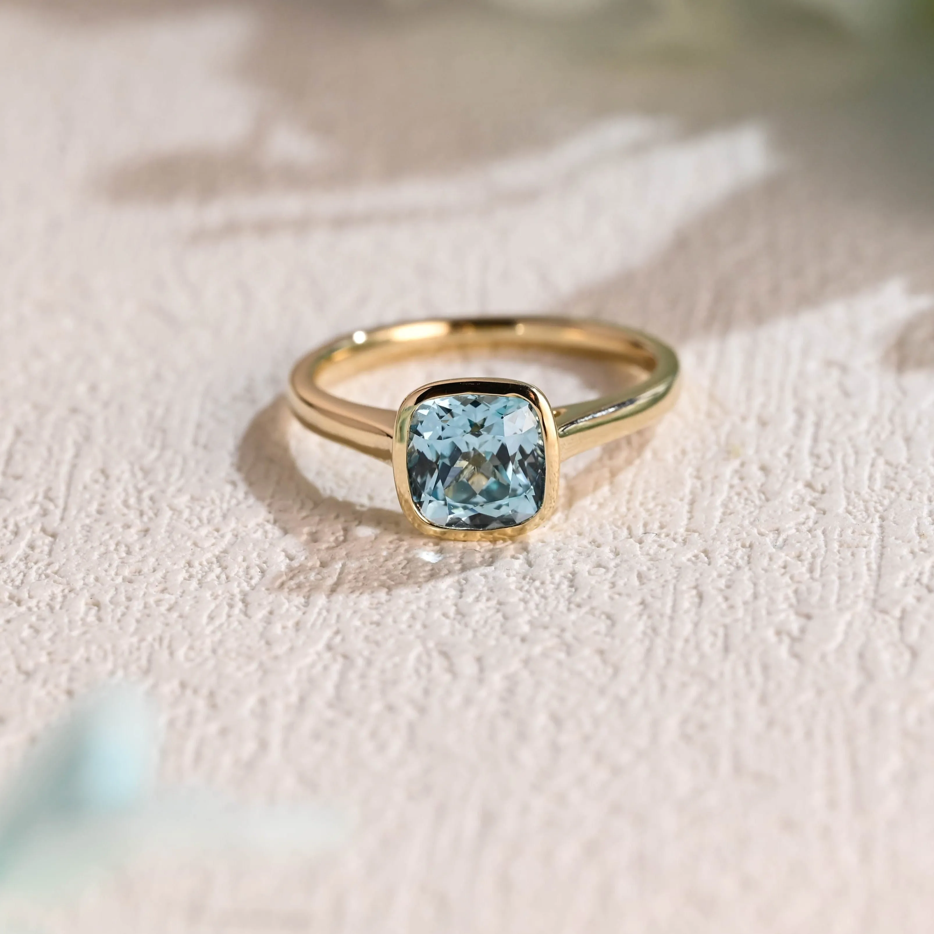 Solid Gold Solitaire Cushion Cut Lab Grown Sapphire Engagement Ring sold by Causyou