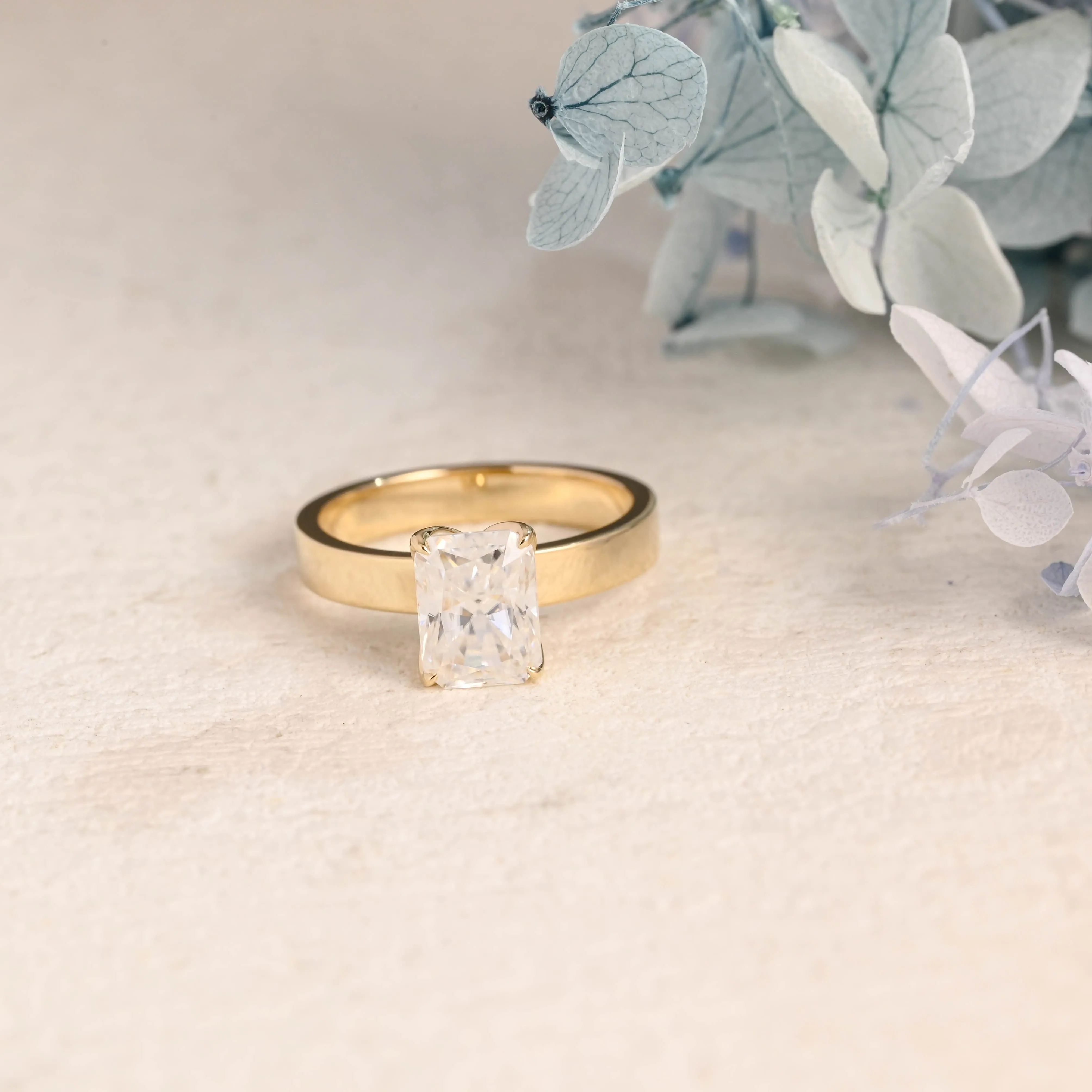 Solid Gold 3mm Width Solitaire Radiant Cut Moissanite Engagement Ring sold by Causyou