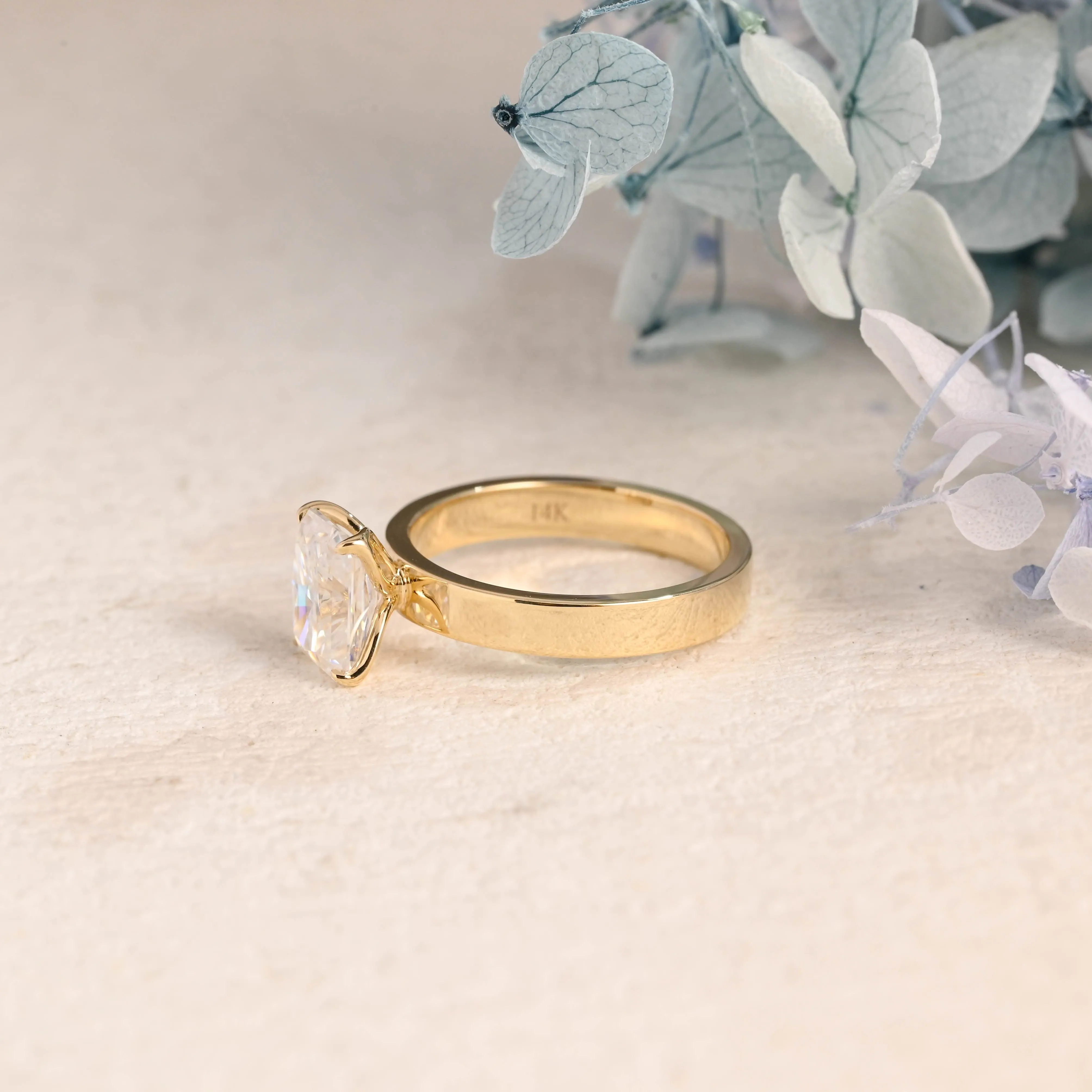 Solid Gold 3mm Width Solitaire Radiant Cut Moissanite Engagement Ring sold by Causyou product image thumbnail 2