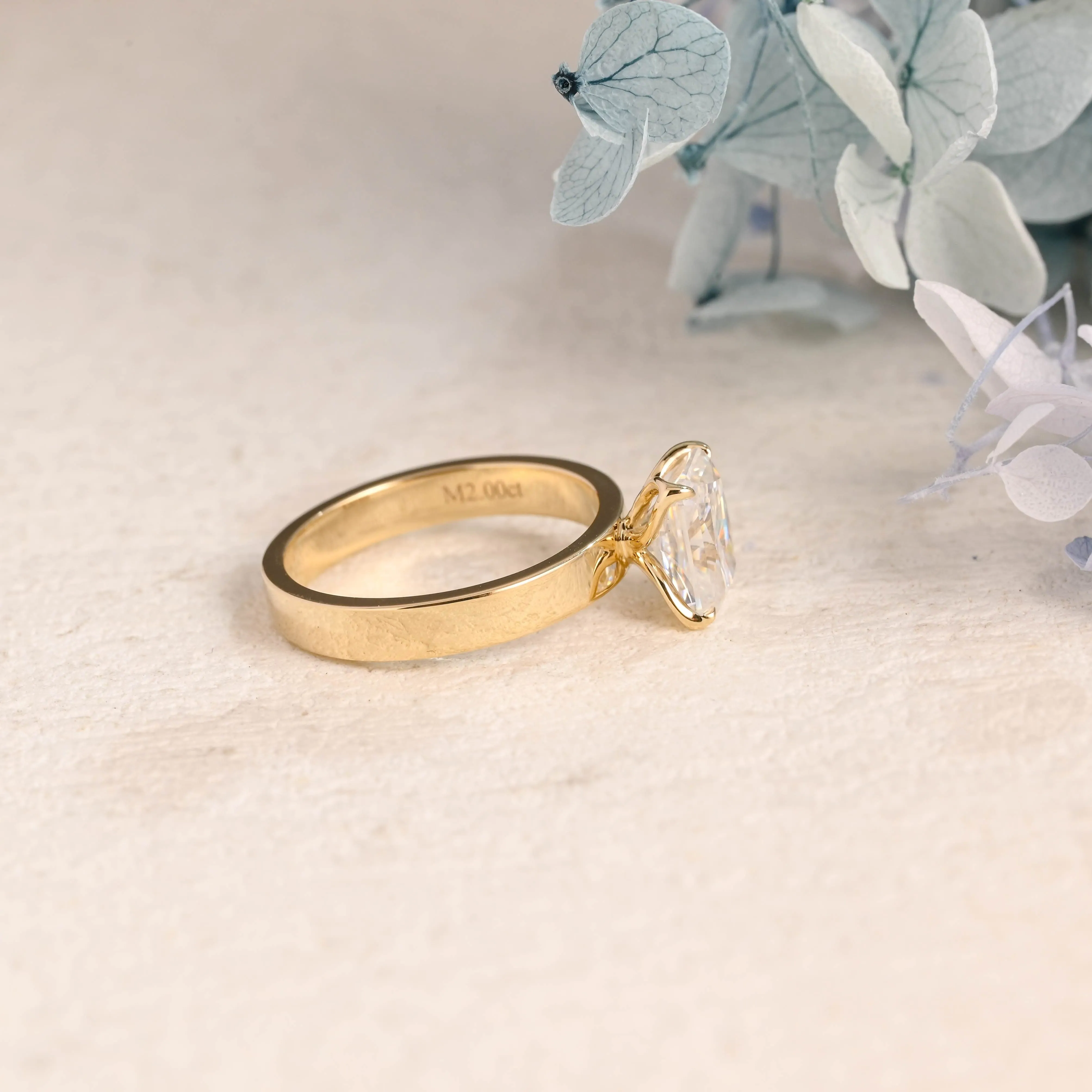 Solid Gold 3mm Width Solitaire Radiant Cut Moissanite Engagement Ring sold by Causyou product image thumbnail 4